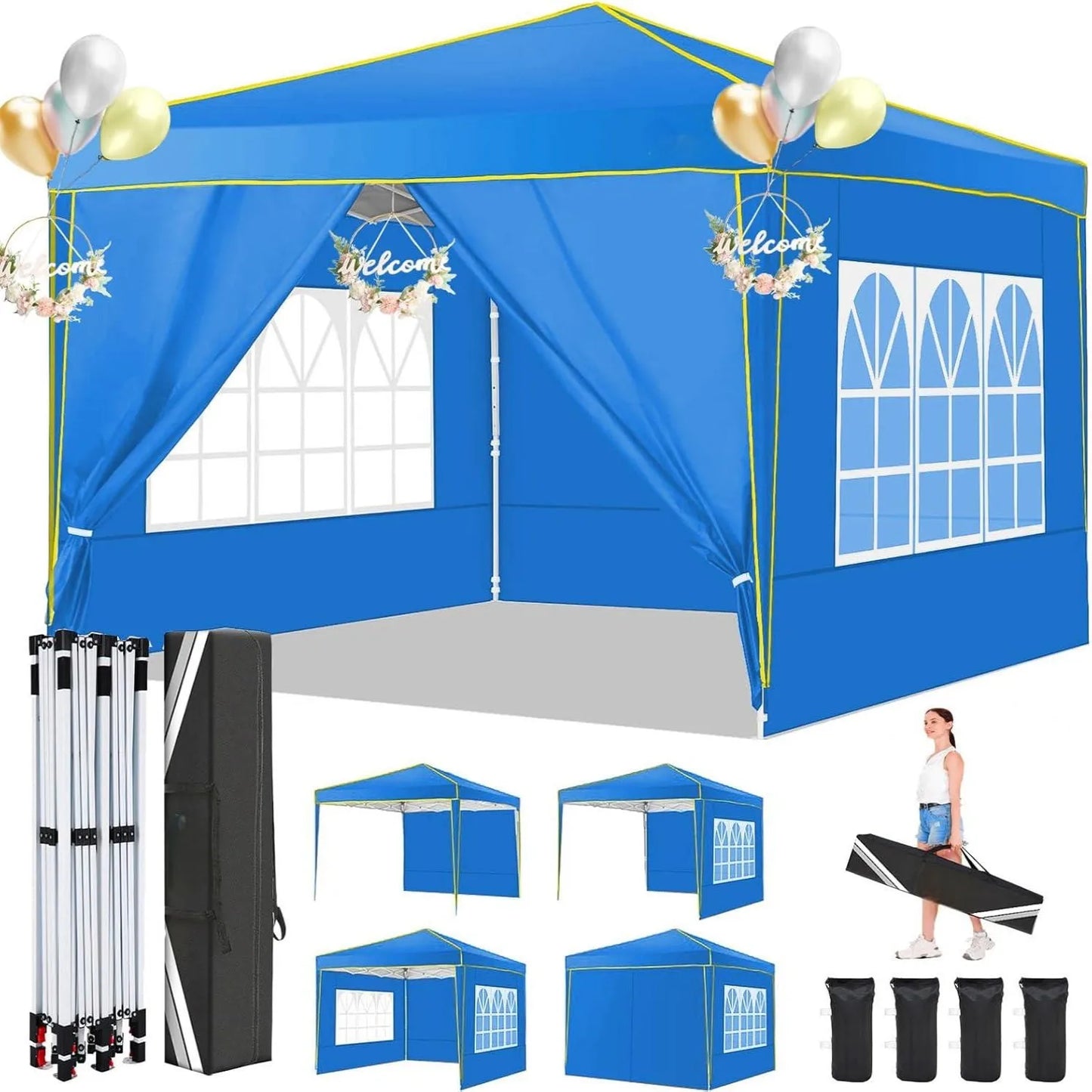 Partytent – Vouwtent – Tent – Schaduwdoek – Waterdicht – UV-Bescherming 50+ - Metalen Frame – 3 x 3 Meter - Blauw
