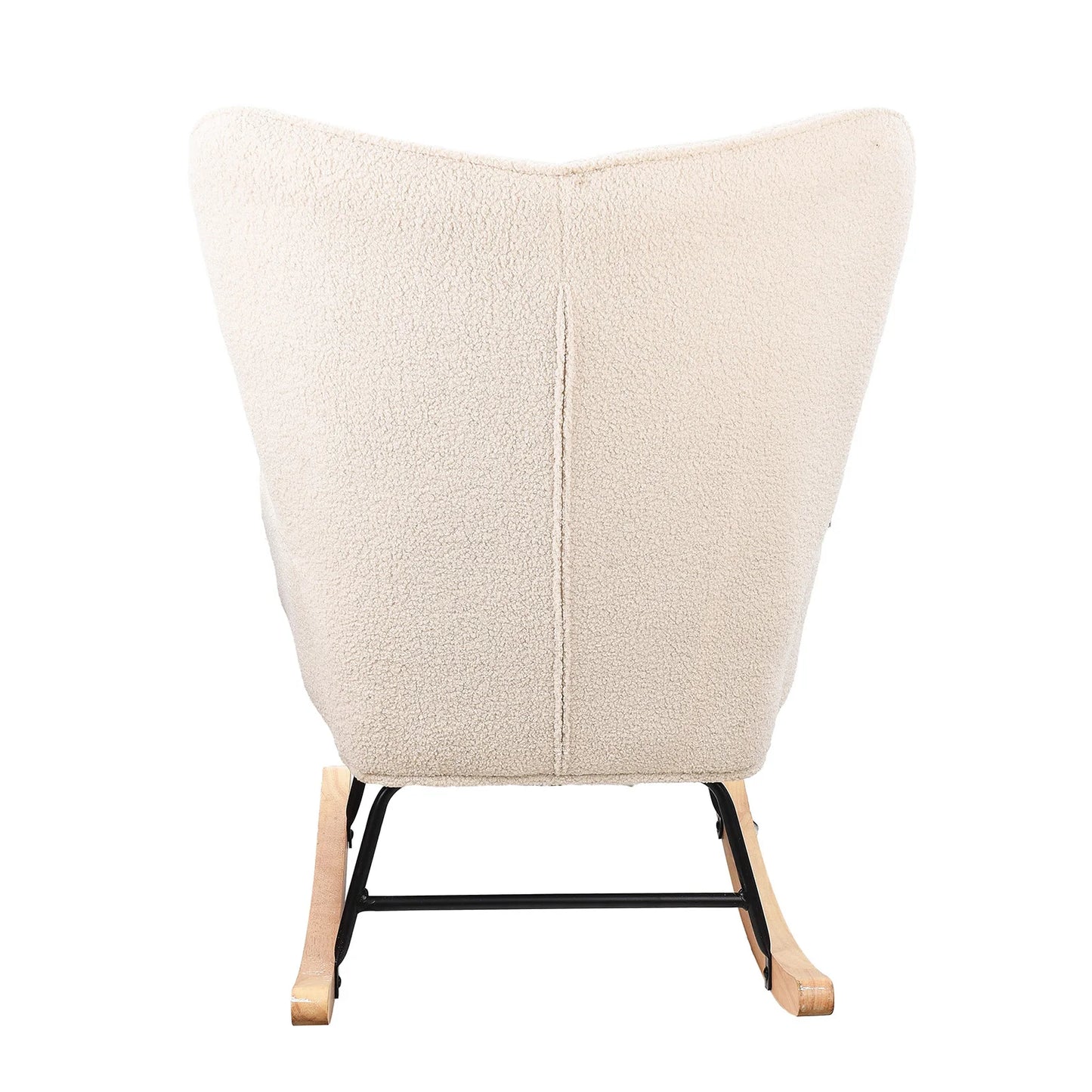 Schommelstoel – Relaxstoel – Wiegstoel – Schommelfauteuil – Loungefauteuil – Scandinavisch Design – Teddy Stof Bekleding – Metalen Frame & Houten Poten – 150 kg Draagkracht – Beige Kleur - QUORE