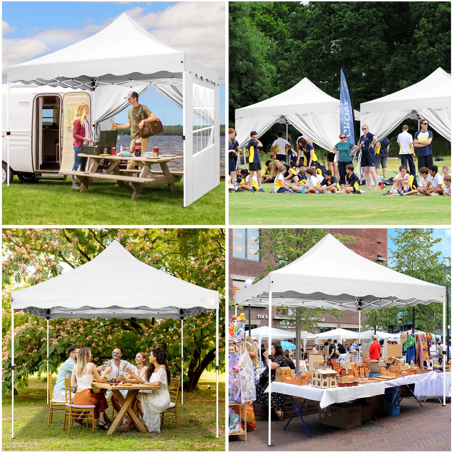 Partytent – Pop-Up Luifel – Tent – Zonnescherm – Schaduwdoek – UV-Bescherming – Waterbestendig – Verstelbaar Frame - 3 x3 Meter - Wit