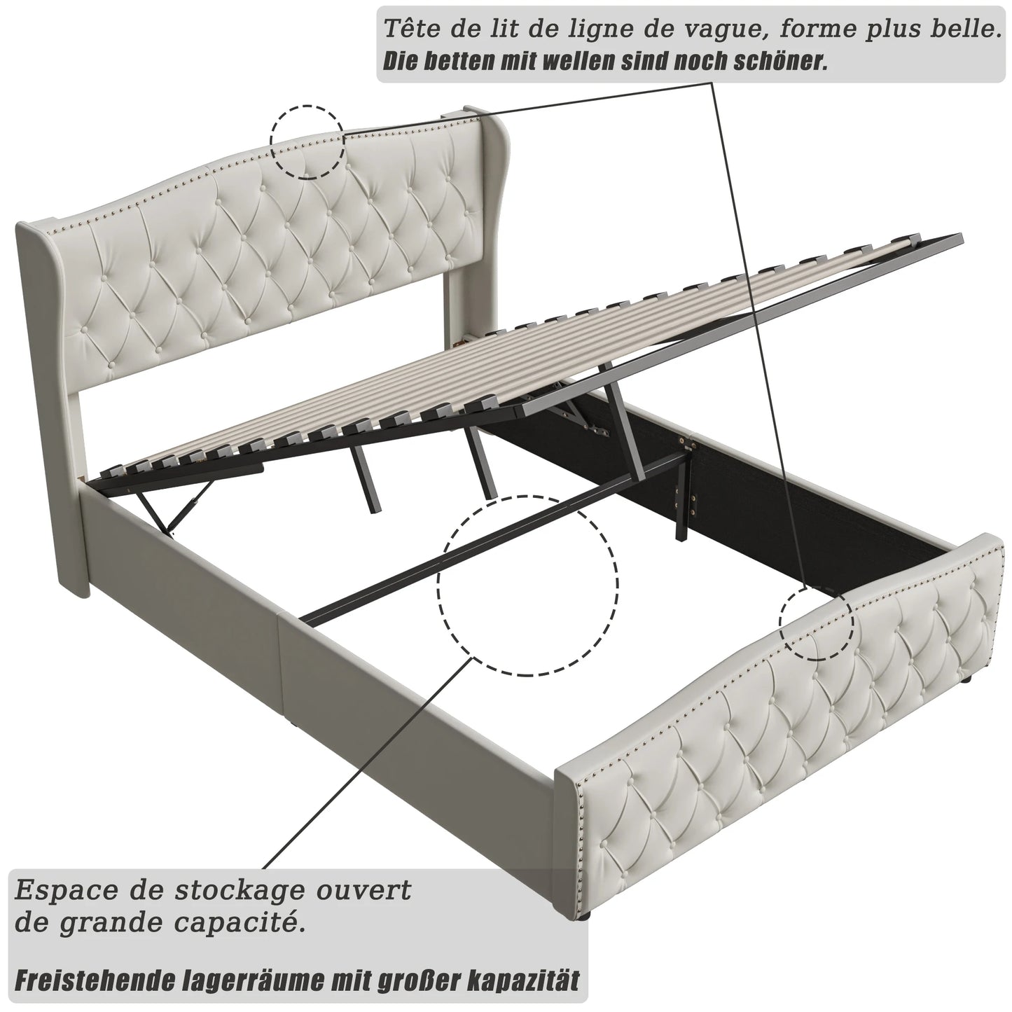 Modern Gestoffeerd Bed – Tweepersoonsbed – Slaapbank – Lit – Bedframe – Grijs Flanel 160x200 cm – Hydraulische Opbergruimte – Stevige Constructie
