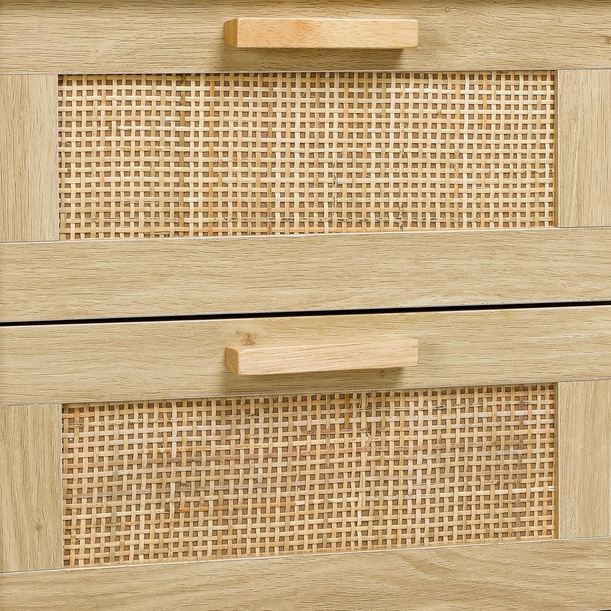 Finnhomy Set van 2 nachtkastjes met 2 laden, versierd met rotan, handgemaakt, bijzettafel met opbergruimte voor slaapkamer, naturel