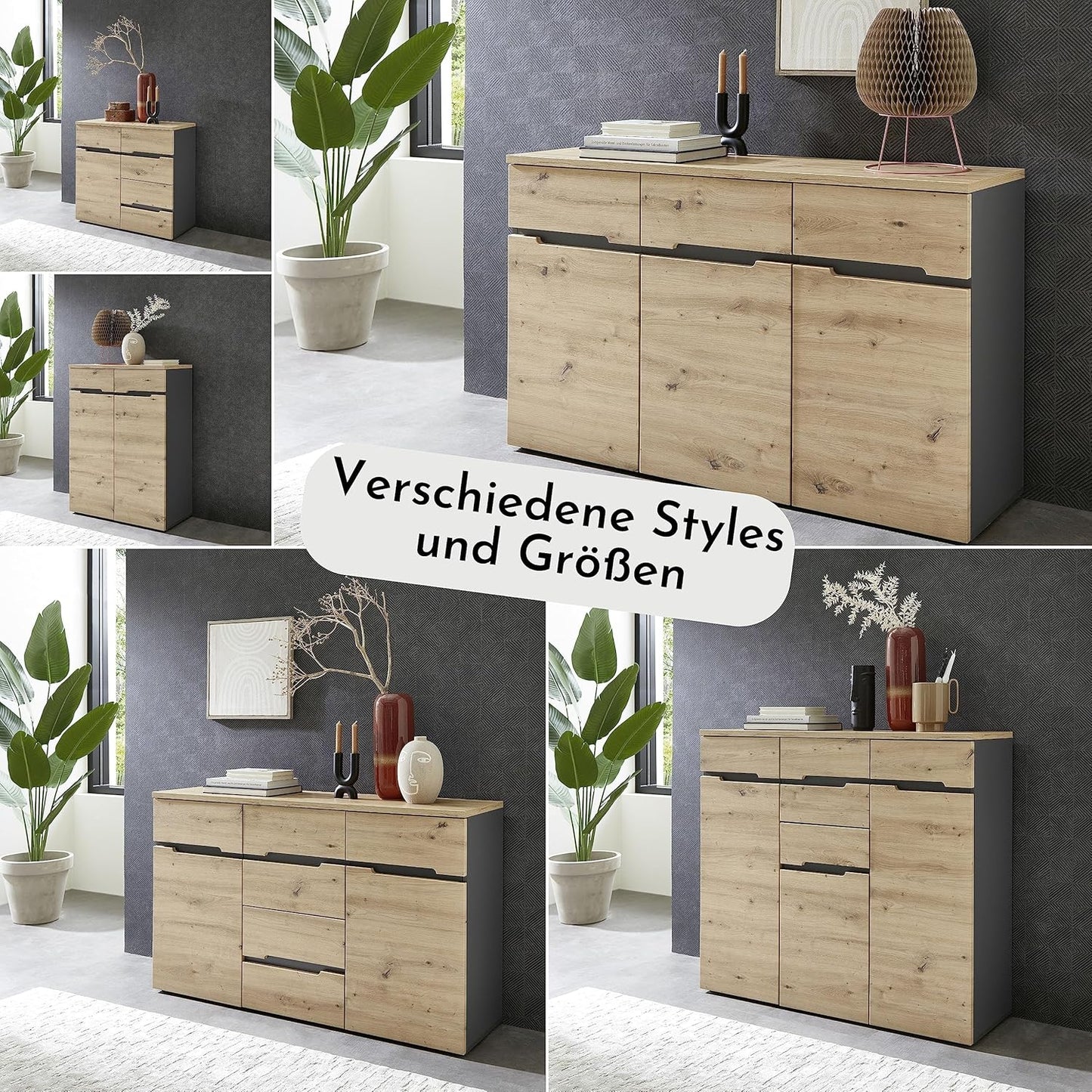 Ladekast – Commode – Opbergkast – Dressoir – Kast – Modern Design – Artisan Eikenlook Met Grafiet – 90x82x38 cm – Veel Opbergruimte