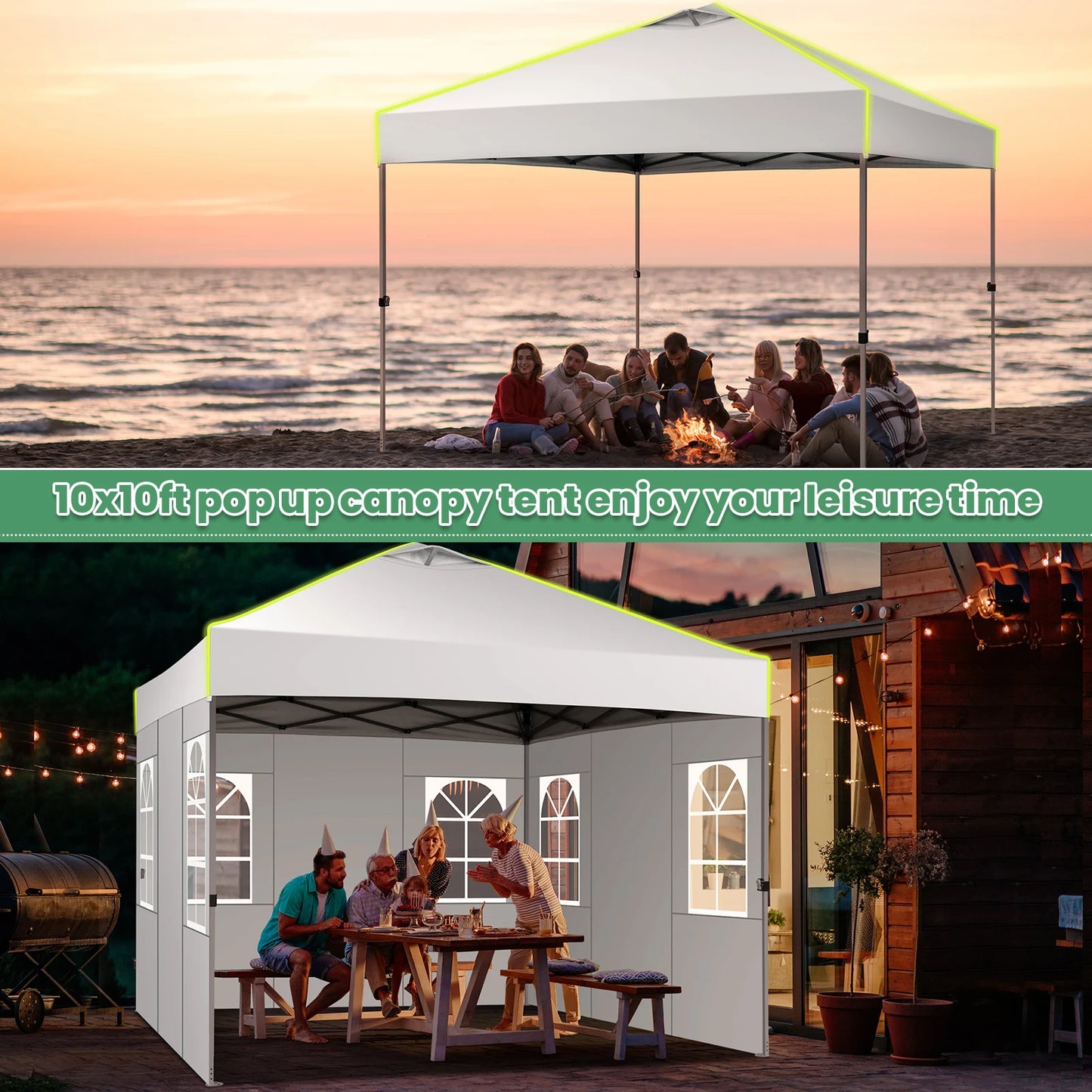 Partytent – Opzetbare Tent – Vouwtent – 3x3 Meter Partytent – Waterbestendig Oxford Doek – Verstelbare Hoogte - Wit - QUORE