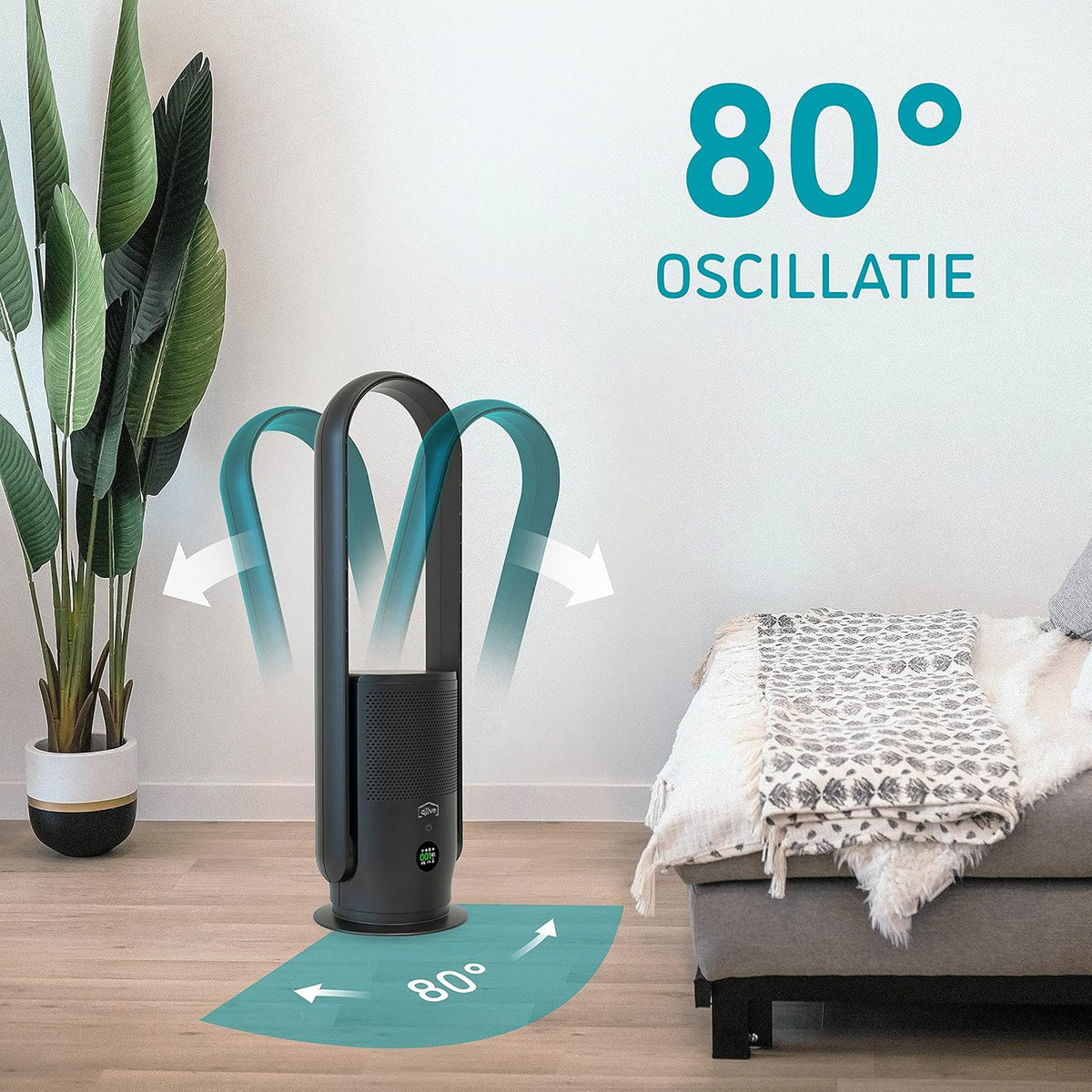 Draadloze 2in1 Torenventilator – Ventilator, Luchtreiniger, Standventilator, Mobiele Ventilator – 6 Uur Batterij – HEPA 14 Filter & UV Desinfectie – Grijs