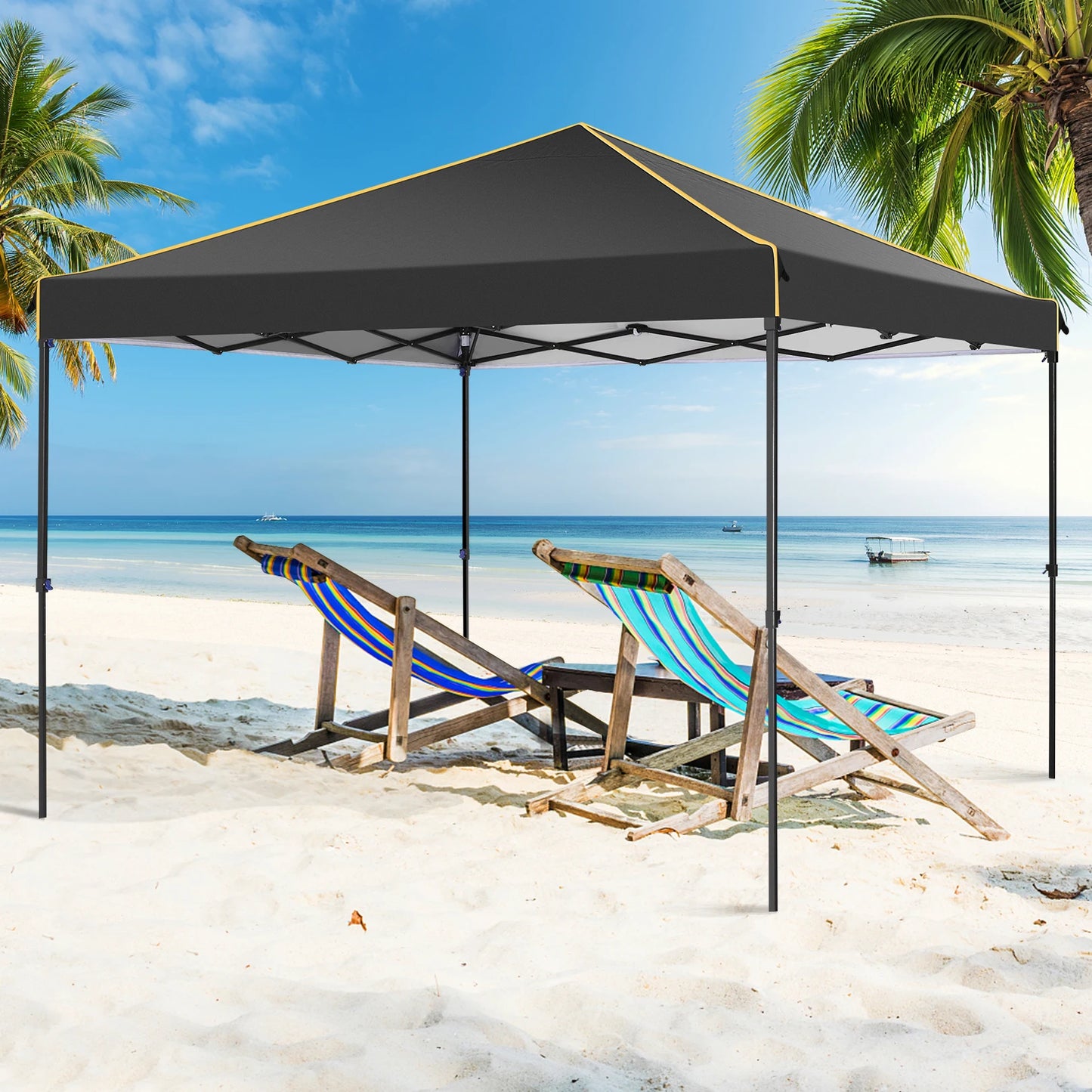 Opvouwbare Luifeltent – Tuin Tent – Partytent – Schaduwdoek – 3x3 Meter – Waterdicht Oxford Doek – Verstelbare Zijwanden - Zwart - QUORE