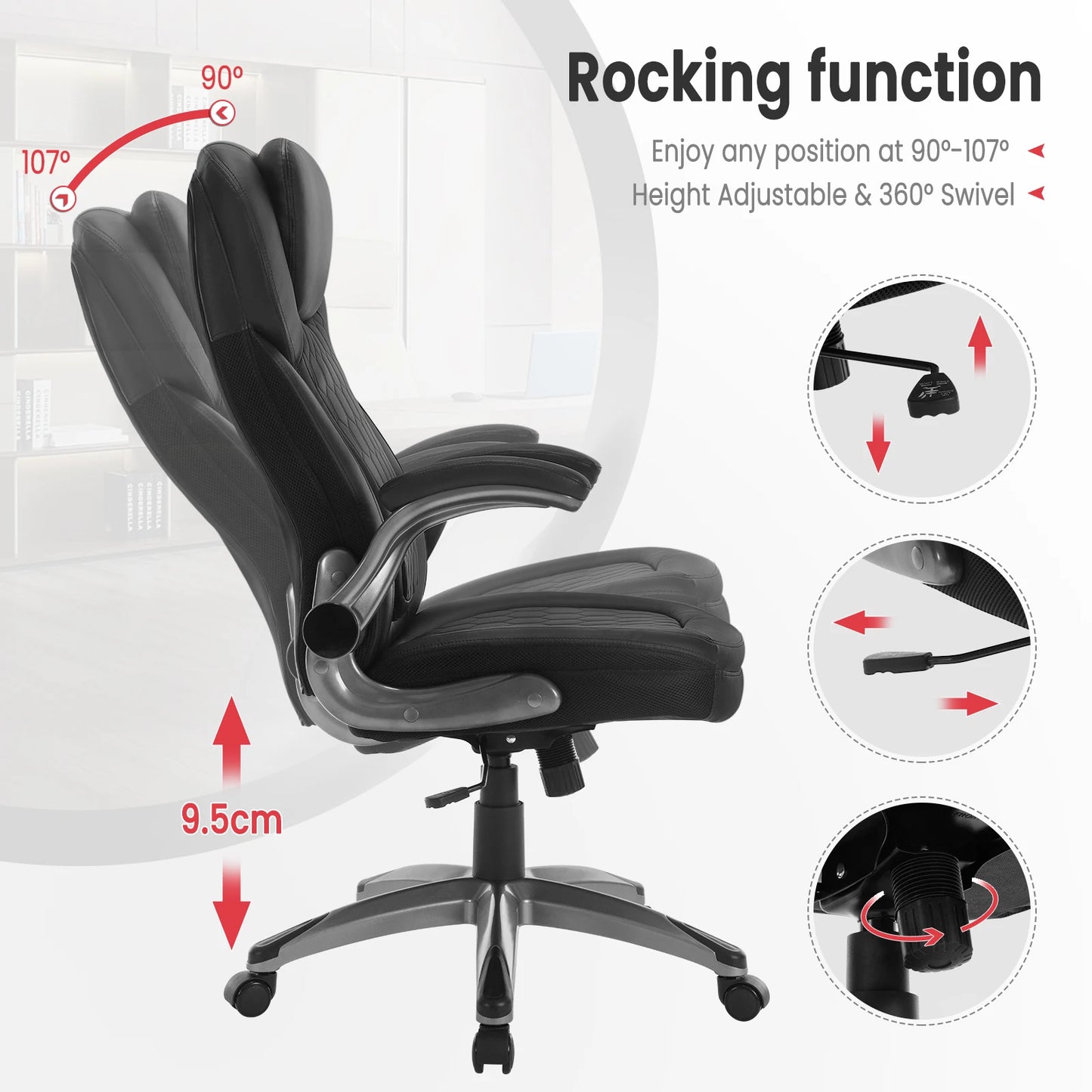 Bureaustoel - Swivel Stoel - met Hoofdsteun - Verstelbare - Rugleuning - Ergonomische - Draaibare - 67.5 x 73 x 110.5-120 cm - Donkerbruin