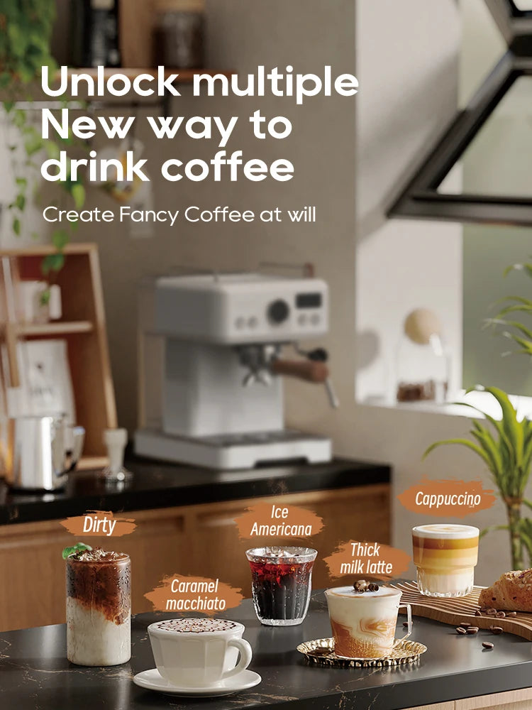 Espressomachine - Koffiemachine - Compact Koffiezetapparaat - 20 Bar - Semi-automatische - met Instelbare Druk & Temperatuur - RVS Behuizing - voor Espresso - Cappuccino en Latte