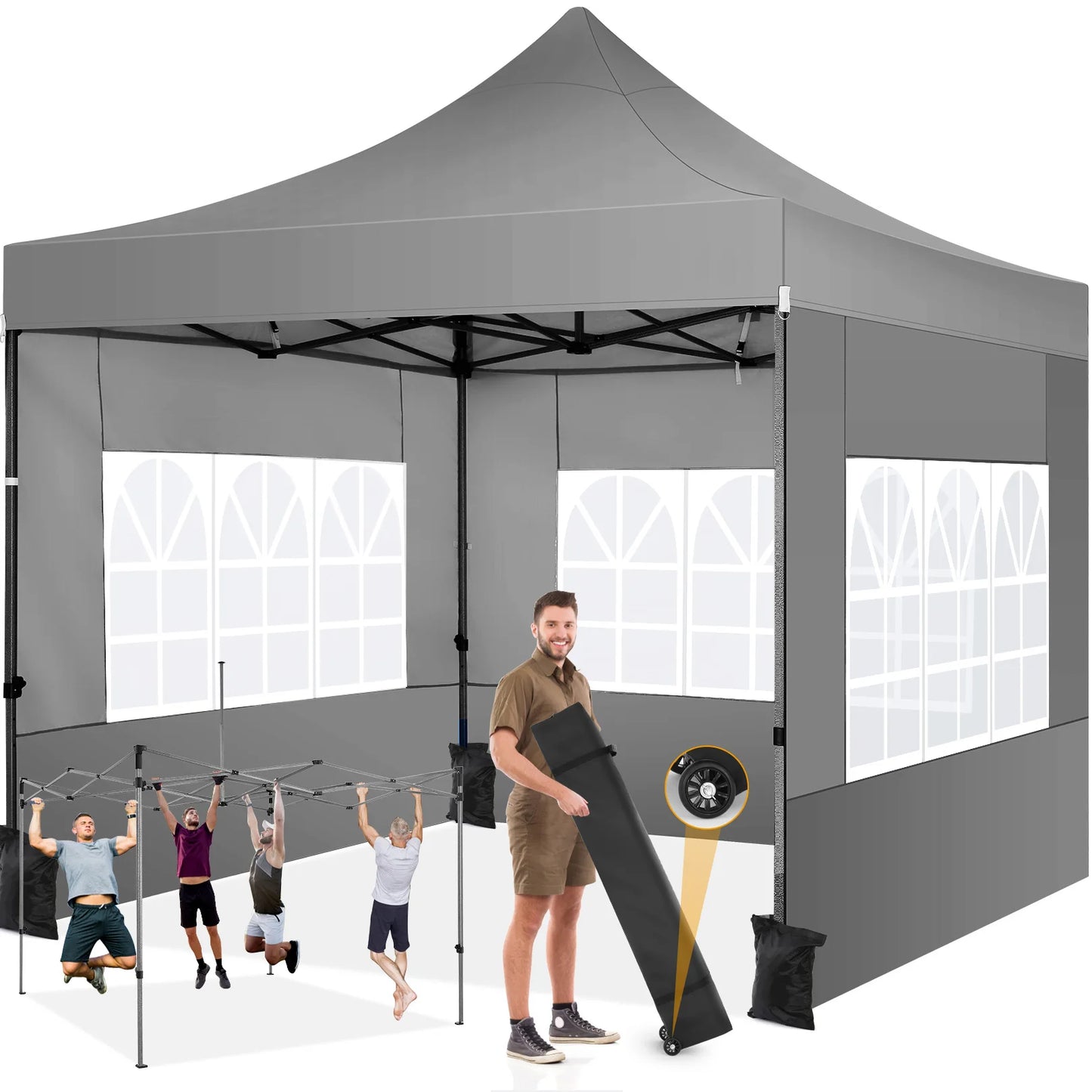 Pop-Up Partytent – Partytent 3x3m – Tent Waterdicht – Vouwtent – UV Bescherming – Slijtvast 420D Polyester – Windbestendig - Grijs