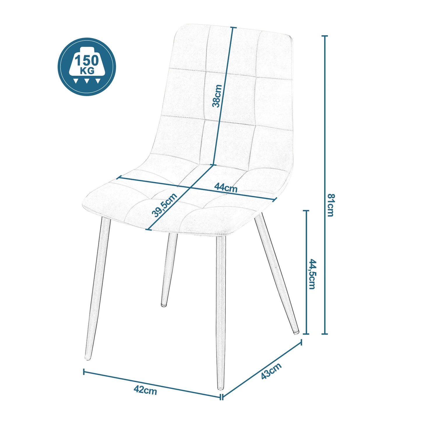 Eetkamerstoel - Eetkamerstoelen - Eetkamerstoelen Set van 4 - Stoelen Eetkamerstoelen - Fluwelen Keukenstoelen - met Rugleuning - voor Woonkamer Restaurant - Crème