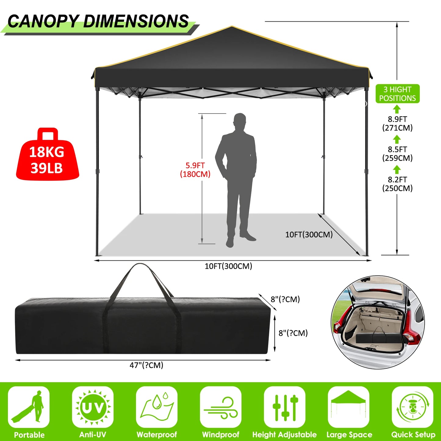 Tuinpaviljoen – Tuinkamer – Tuinoverkapping – Pop-Up Tent – 3x3 Meter – Waterdicht – UV-Bescherming - Zwart
