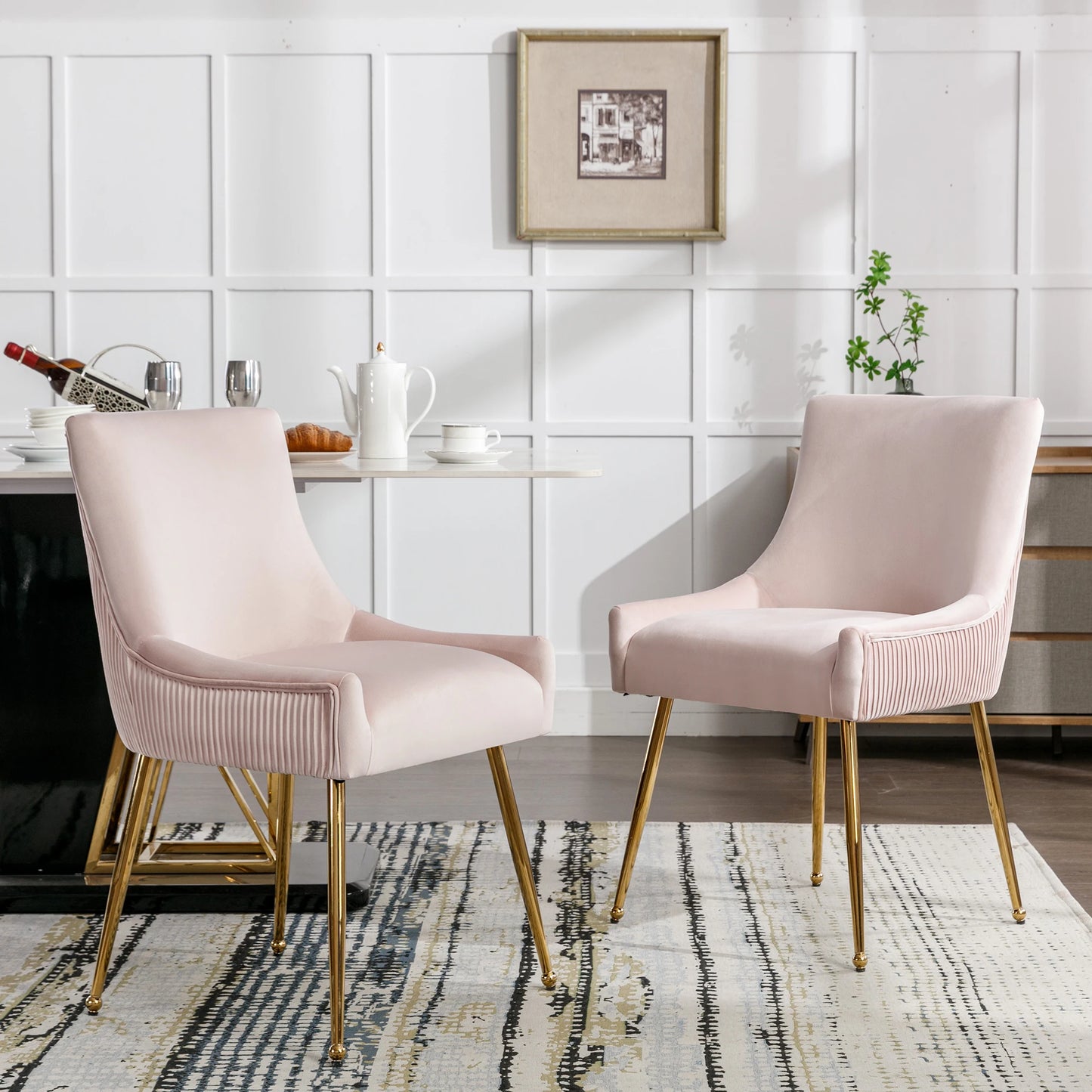 Eetkamerstoel – Stoel – Dining Chair – Velours Stoel – Set Van 2 - Gewatteerde Stoel – Metalen Pootjes – Ergonomisch Ontwerp - Roze