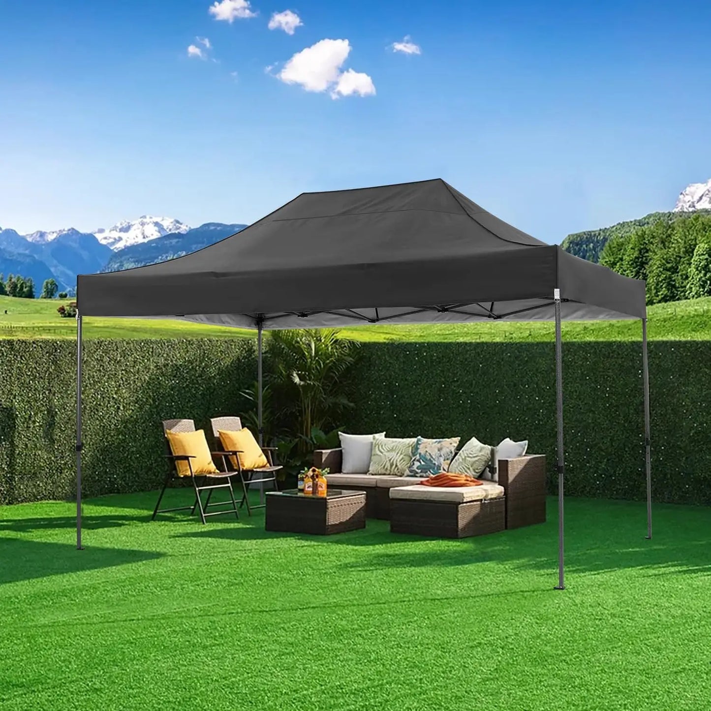 Partytent – Opvouwbare Tent – Tuinkamer – Overkapping – Waterdicht – 3x4,5 Meter – UV-Beschermd - Zwart - QUORE
