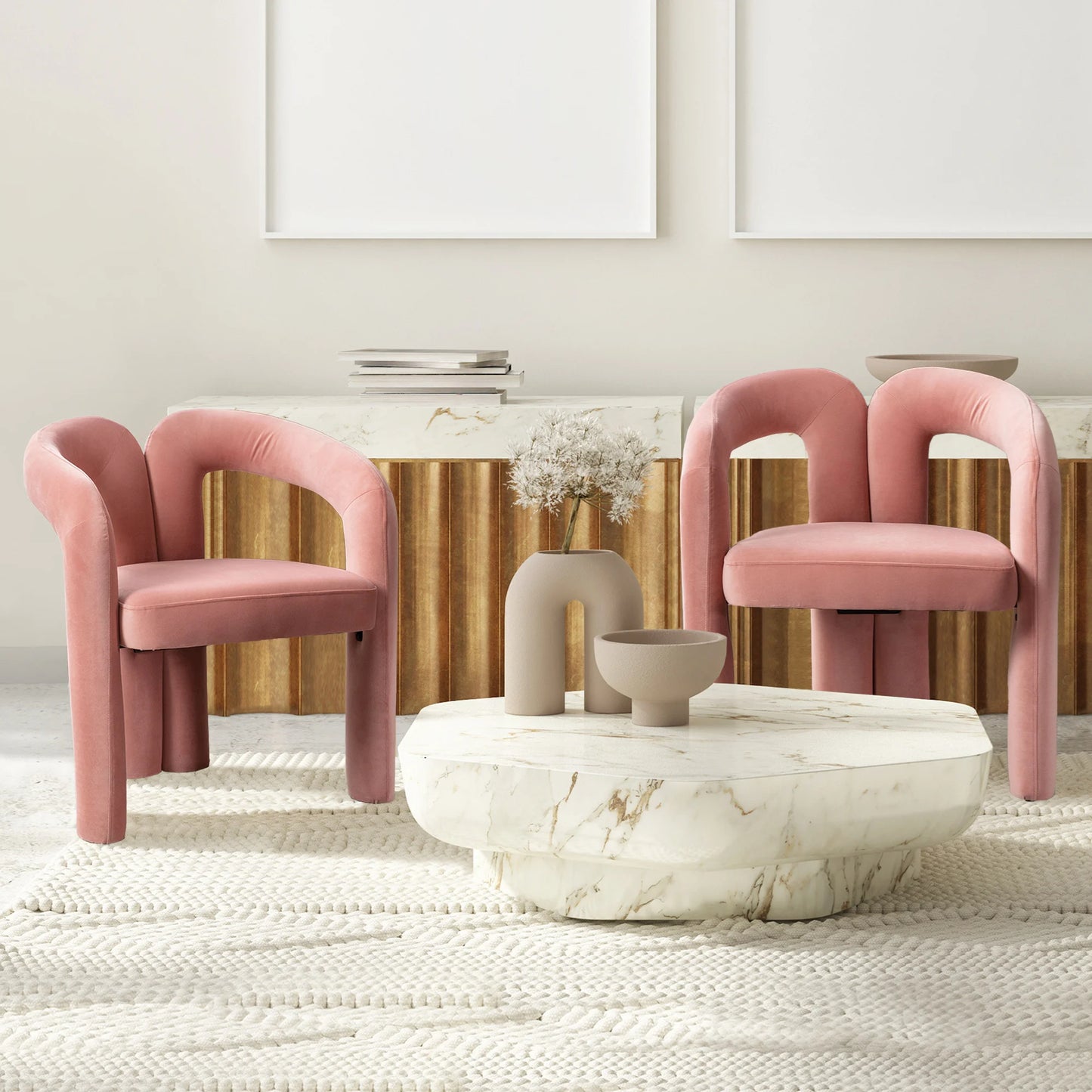 Eetkamerstoelen – Gestoffeerde Stoelen – Velvet Stoelen – Houten Stoelen – Comfortabele Zitting – Maximaal 150 Kg Draagvermogen - Roze