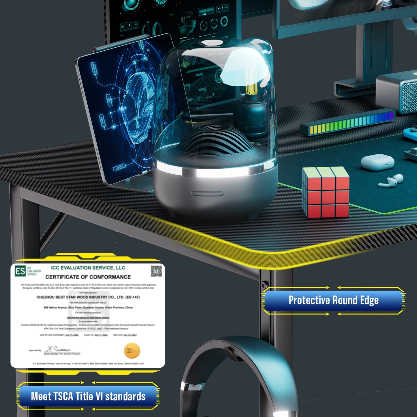 Game Bureau - Bureau - Hoekbureau - Game Bureau - 120cm L-vormige Computertafel - met USB Oplaadpoort & Stopcontact - Gaming Bureau - met Opbergrek - Wit - QUORE