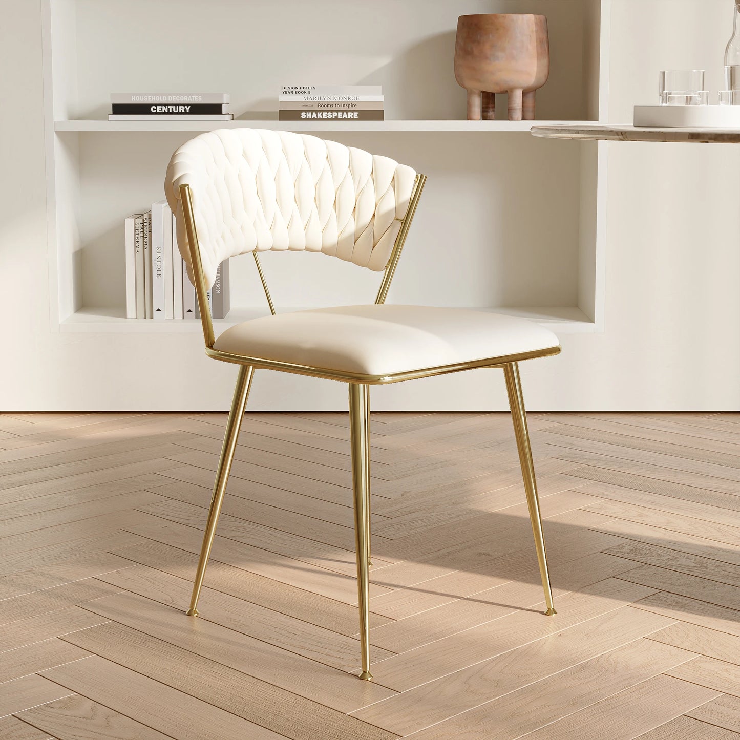 Eetkamerstoelen - Eetstoelen - Keukenstoelen - Set van 2 - Moderne Vergulde Technologie - Hoogwaardige Interieurdecoratie - met Metalen Poten - Fluwelen Zitje - Voor Woonkamers - Eetgedeelte - 52 x 43.5 x 75 cm - Beige