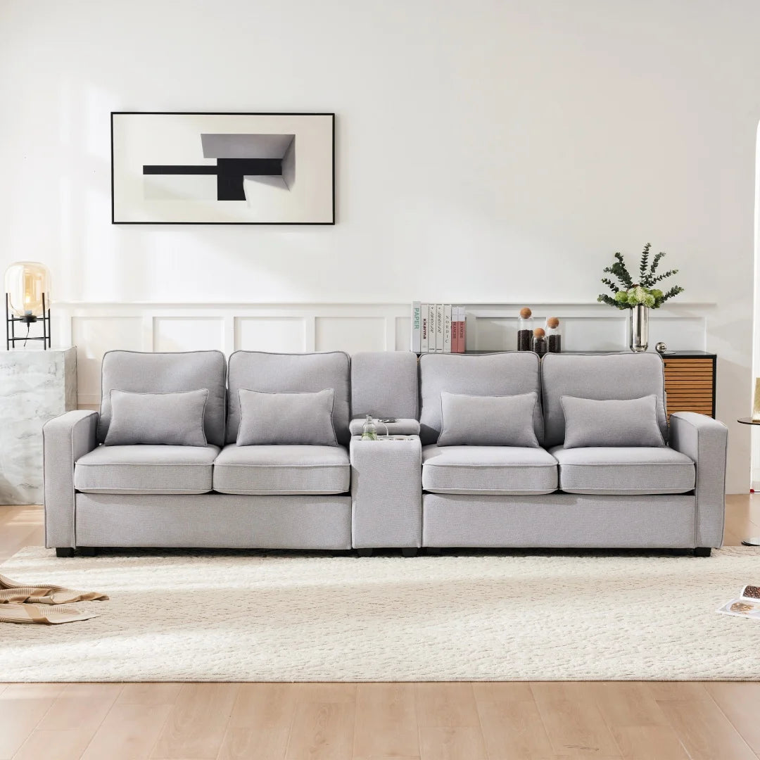 Hoekbank – Bank – Hoekbank Met Opbergruimte – Comfortabele Bank – Duurzaam Hennepstof – USB-Poorten – Instelbare Rugkussens - 290 × 83 × 88 cm - Grijs