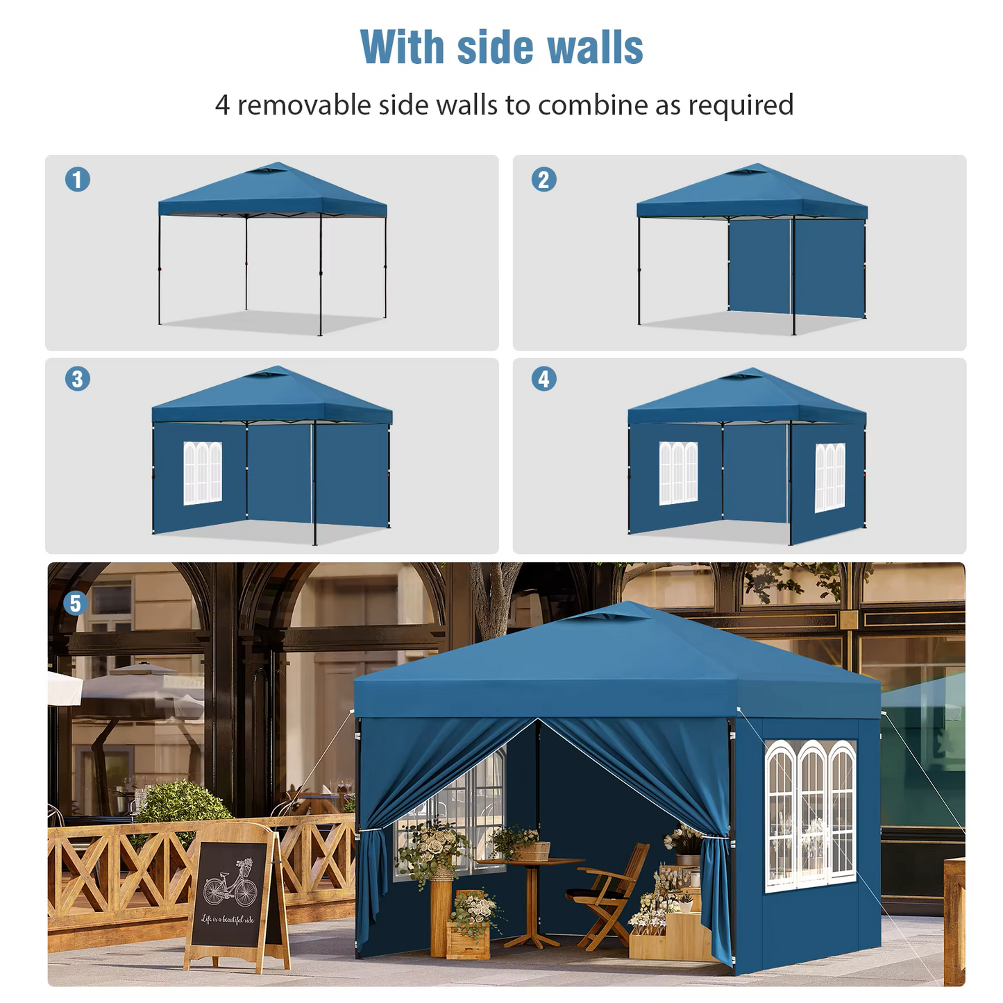 Paviljoen - Tuinpaviljoen - Partytent - Tuintent - Pop-up Kliksysteem - Stabiel - Vouwtent - Opvouwbaar - Waterdicht - Winterbestendig - 50+UV-Bescherming - voor Tuin - Buiten - Achtertuin - 210D Oxford - 3 x 3 m - Blauw