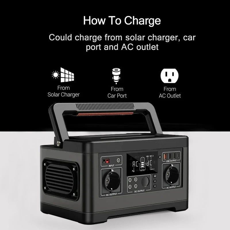 Draagbare Powerstation – Portable Accu – Noodstroom – Camping Accu – 520Wh Capaciteit – 600W Continu Vermogen