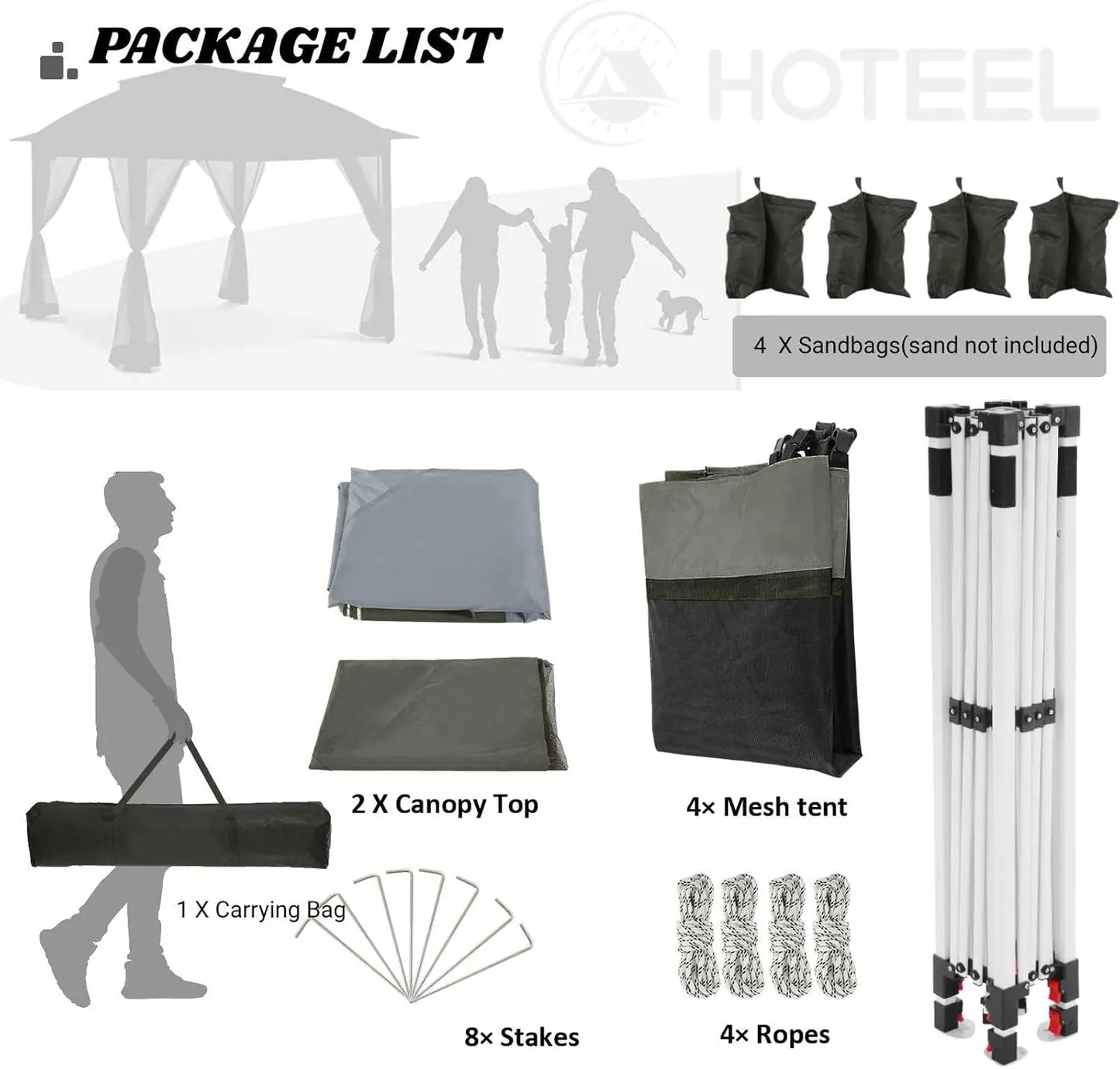 Prieel - Tuinprieel - Partytent - Tuintent - Pop-up Prieel - Stabiel - Vouwtent - met Muggengaas - Opvouwbaar - Waterdicht - Hoogte Verstelbaar - 50+UV-Bescherming - voor Tuin - Buiten - Achtertuin - Oxford-stof - 3 x 3 m - Donkergrijs - QUORE