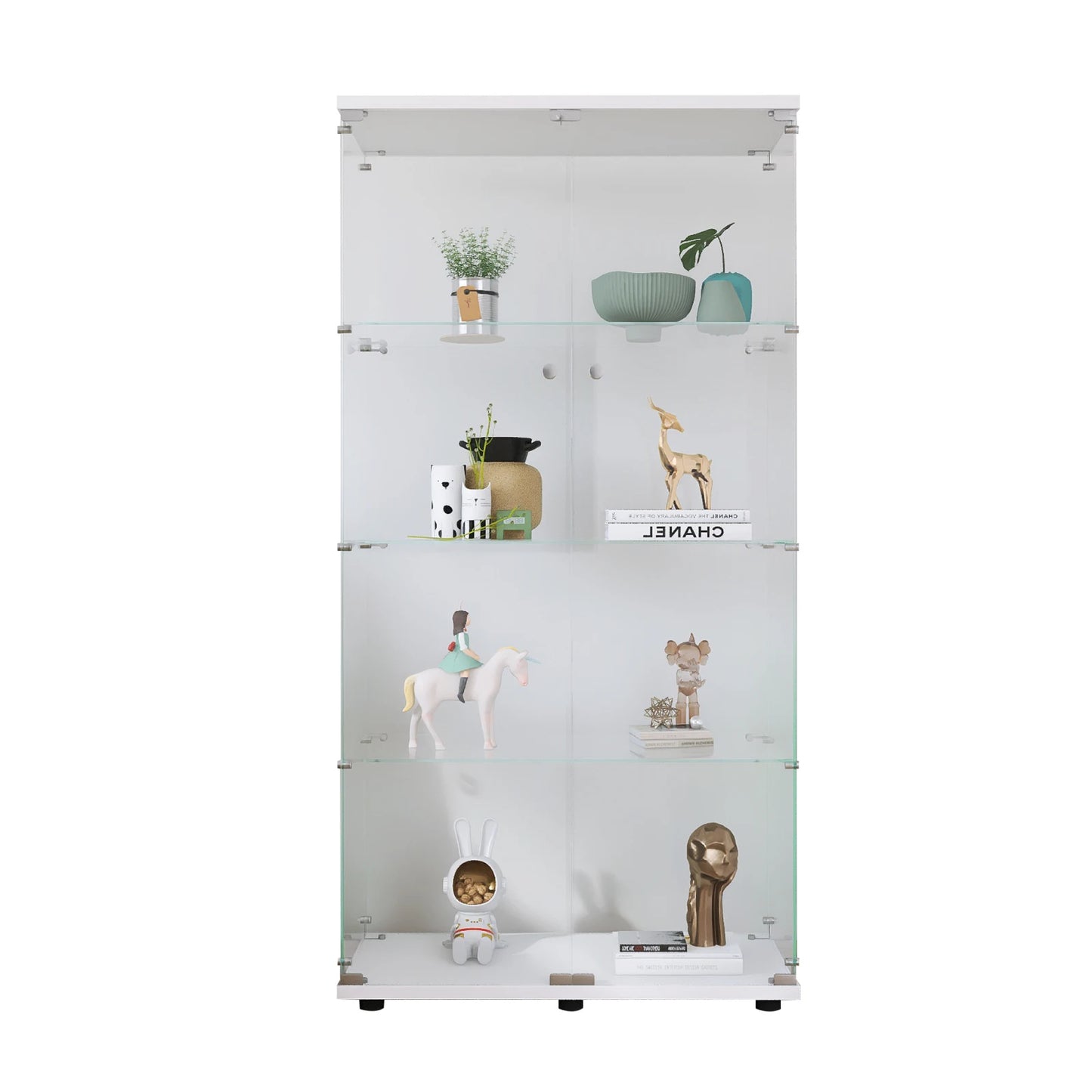 Comanlai Glass Display Cabinet with 4 Shelves, 2 Doors,with Lock,Collection Glass Display Case,for Living Room,White/Black