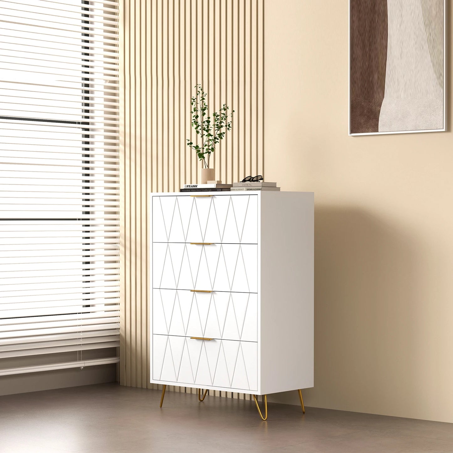 Ladekast – Kasten – Opbergkast – Dressoir – Ladenkast – 4 Lades – Modern MDF Metalen Poten
