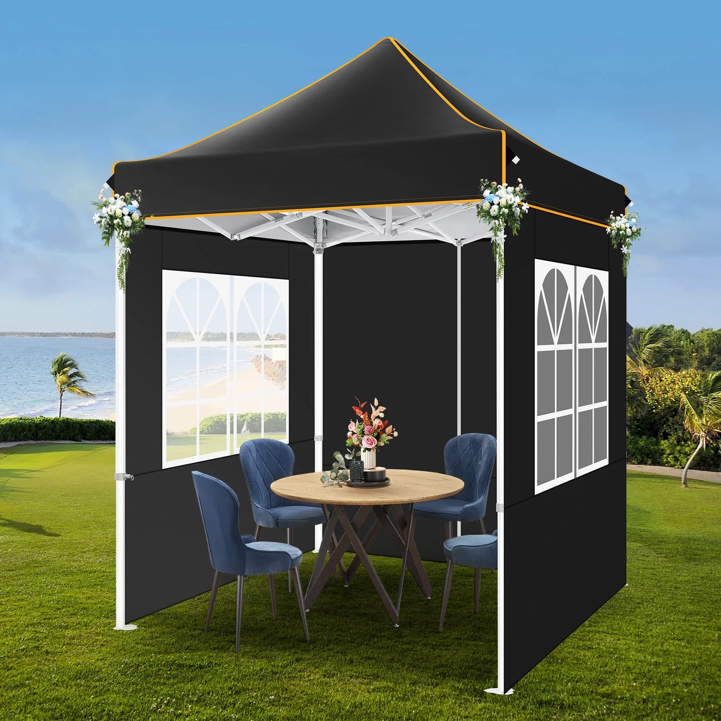 Partytent – Pop-Up Luifel – Zonnescherm – Overkapping – Tuinpaviljoen – Waterdicht Oxford Doek – Verstelbare Hoogte - 2 x 2 Meter - Zwart