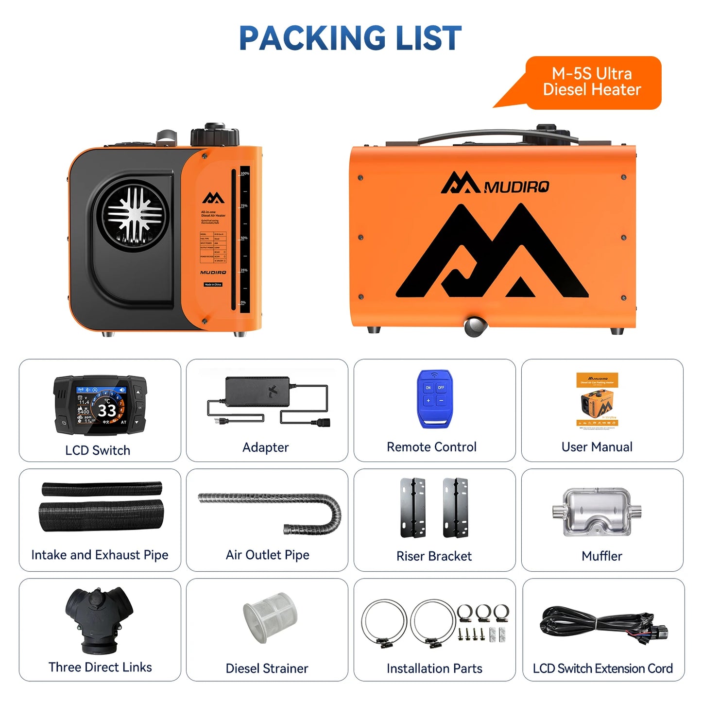 Dieselverwarming – Diesel Kachel – Camper Verwarming – Tentverwarming – Garageverwarmer – 8KW Vermogen – CO Bescherming met Automatisch Uitschakelen en Alarm - QUORE