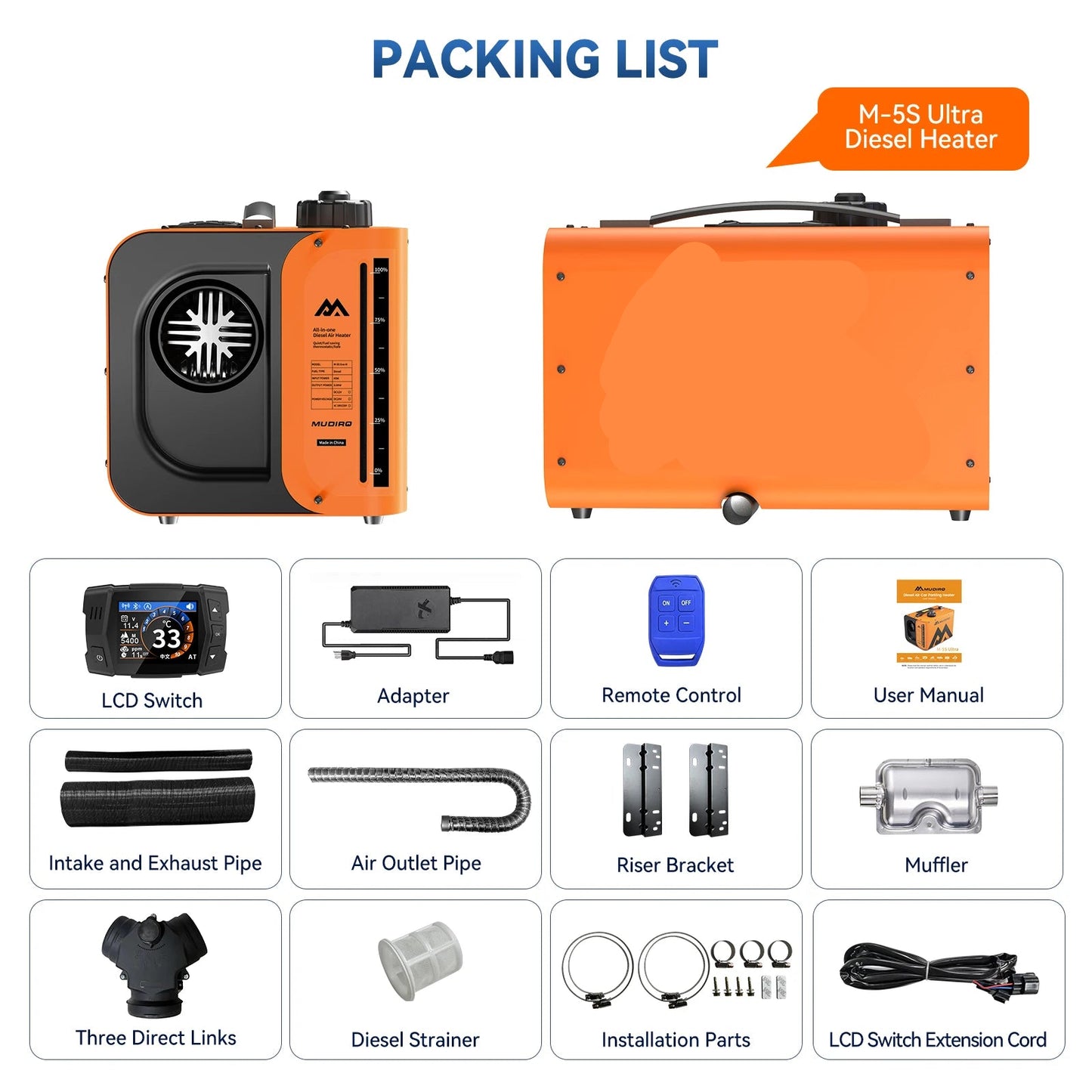 Dieselkachel – Dieselverwarming – Caravankachel – Camperkachel – Ruimteverwarmer EU Plug – 8KW Vermogen – Ingebouwde CO Veiligheidssensor - QUORE