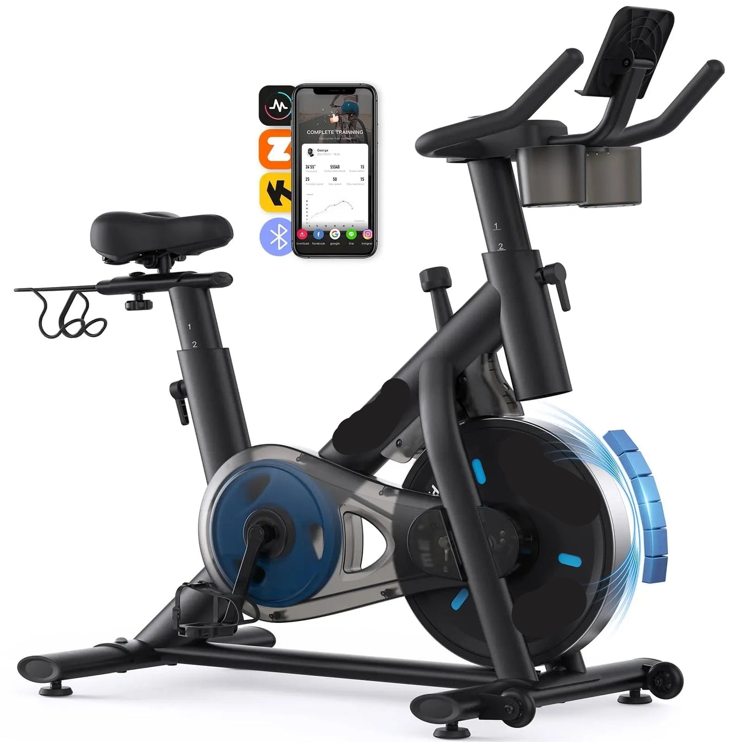 Hometrainer - Fitness fiets - Multifunctionele Opbergruimte - Weerstandssysteem Magnetisch - Transportwielen - Hartslagfunctie - voor Gewichtsverlies - Batterij-aangedreven - 120kg - Zwart