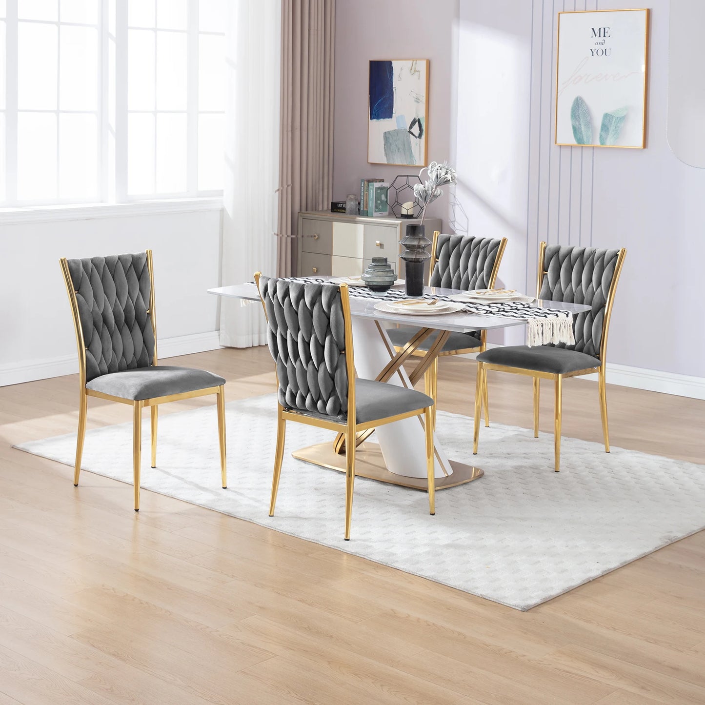 Eetkamerstoelen – Fluwelen Stoelen – Bureaustoelen – Comfortabele Stoelen – Set van 2 - Metalen Poten – Hoge Rugleuning - 59.5 x 47 x 94.5 cm - Donkergrijs