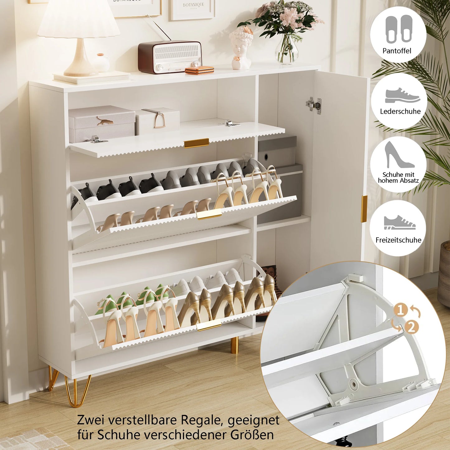 Schoenenkast – Schoenenrek – Schoenopbergkast – Schoenenkastje – Schoenmeubel – Witte Schoenenkast Met Zijvak Voor Laarzen – 2 Lades – Compact Ontwerp