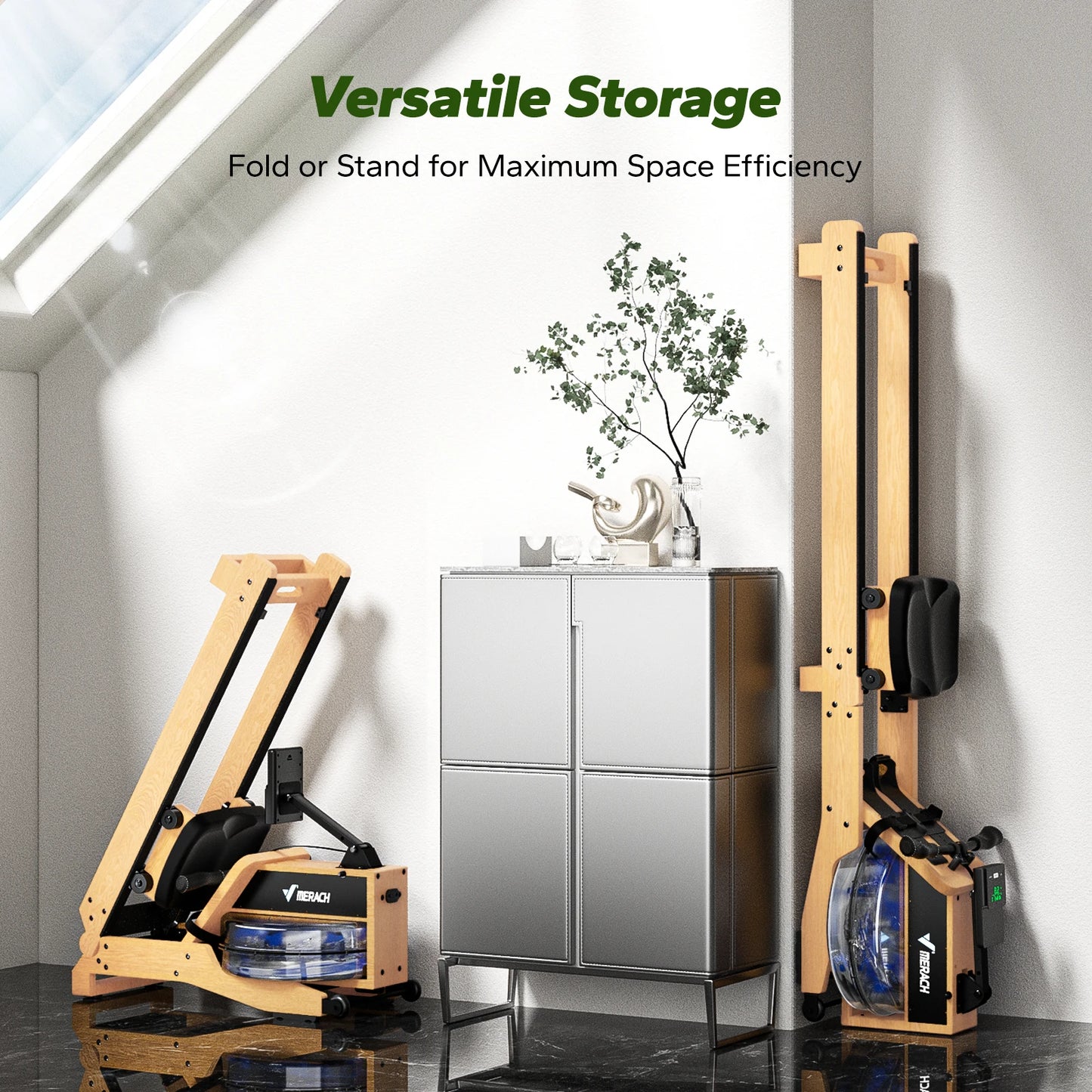 Waterroeimachine – Roeitrainer – Fitnessapparaat – Indoor Rower – Houten Roeimachine – FSC-gecertificeerd Red Oak Hout – 12 Waterbladen Met Natuurlijke Weerstand