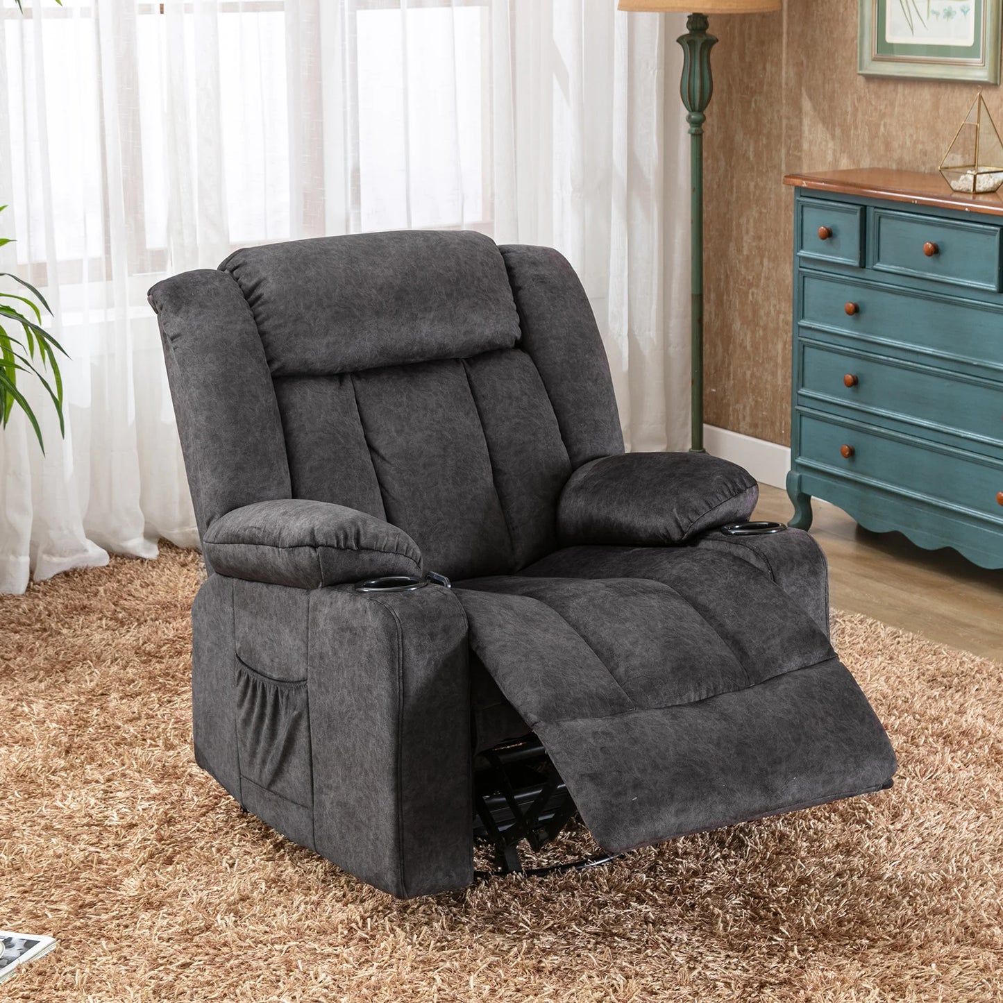 Relaxstoel – Relaxfauteuil – Verstelbare Stoel – Draaibare Fauteuil – Ligstoel – Fauteuil Met Voetsteun – Stoffen Bekleding – Maximaal 150 Kg Draagvermogen - 95.2 x 95.2 x 99.2 cm - Grijs