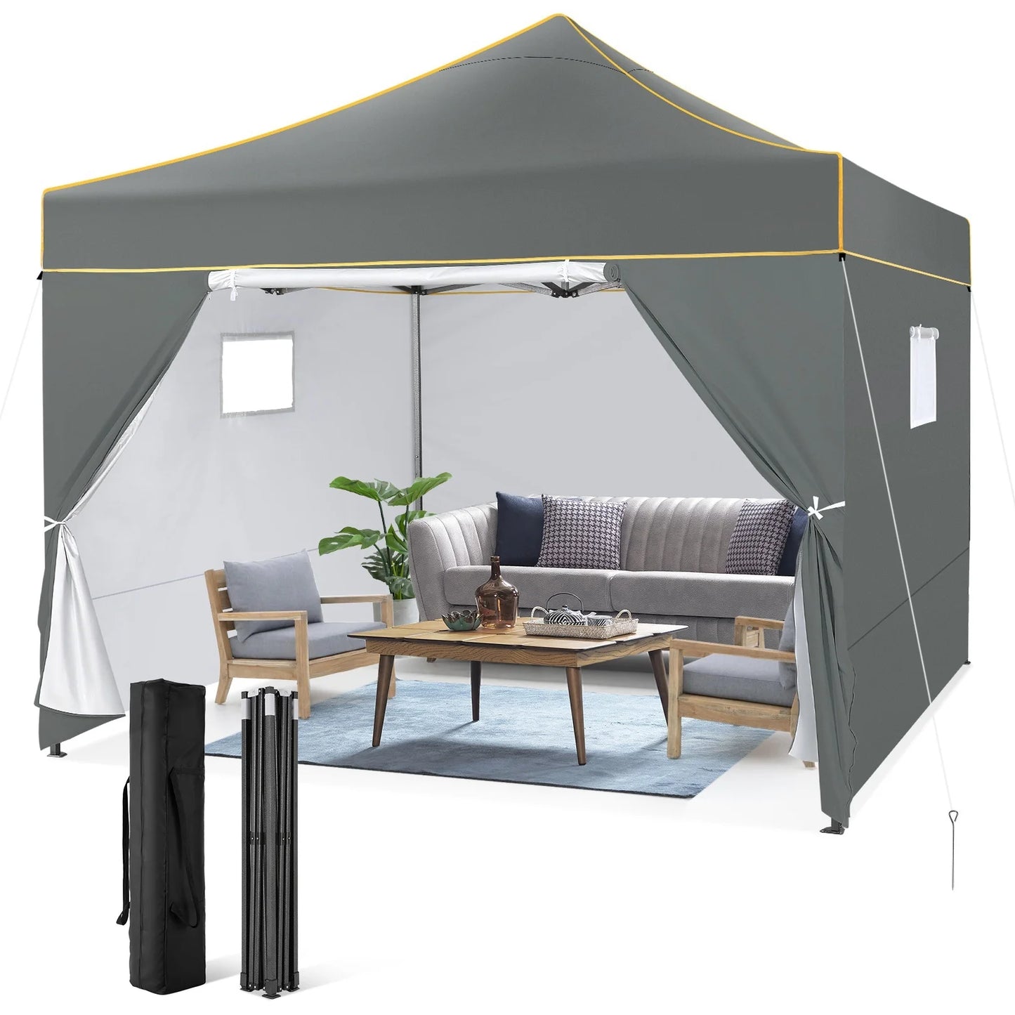 Partytent – Tuin Tent – Marktkraam Overkapping – Camping Schaduw – Waterafstotend – UV-Bestendig – Stevig Stalen Frame - 3x3m - Grijs
