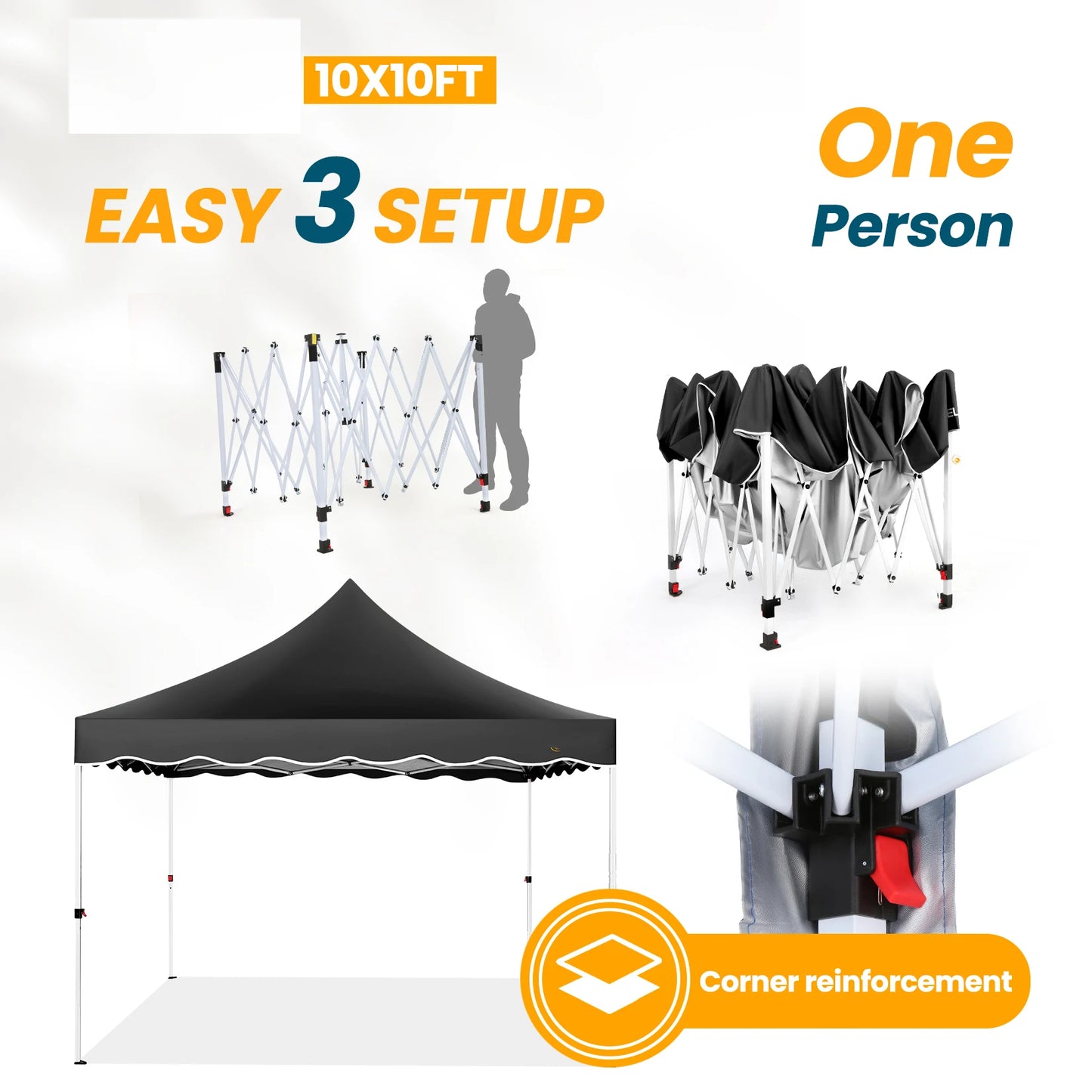 Partytent – Pop-Up Luifel – Tent – Zonnescherm – Schaduwdoek – UV-Bescherming – Waterbestendig – Verstelbaar Frame - 3 x3 Meter - Zwart
