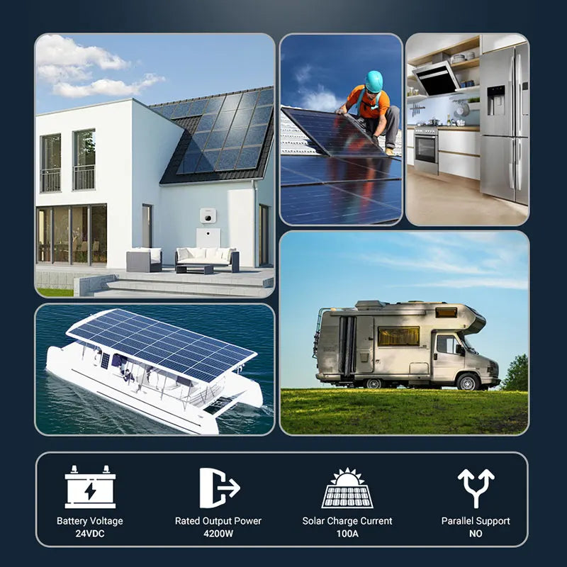 Omvormer – Zonne-energieomvormer – Solar Inverter – Batterijomvormer – MPPT Technologie – 2000W - 12V – Pure Sinusgolf - Met WIFI