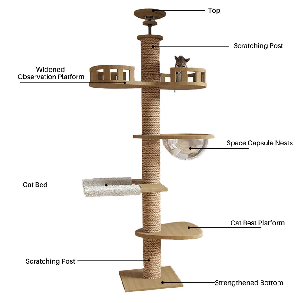 Katten Klimboom - van Hout - Kitten Krabpaal - Katten Klimmuur - Sisal Krabpalen - Krabpaal - Kattenboom - Arbre a Chat - Hangmat & Speeltjes - met 4 Verdiepingen - Typ A