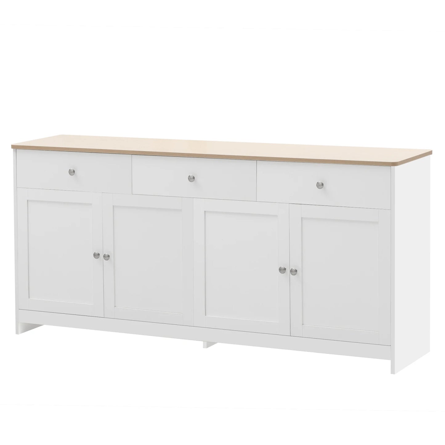 Sideboard – Dressoir – Opbergkast – Kast – Buffetkast – Wit Met Houtaccent – 160x37x75 cm – 4 Deuren En 3 Laden