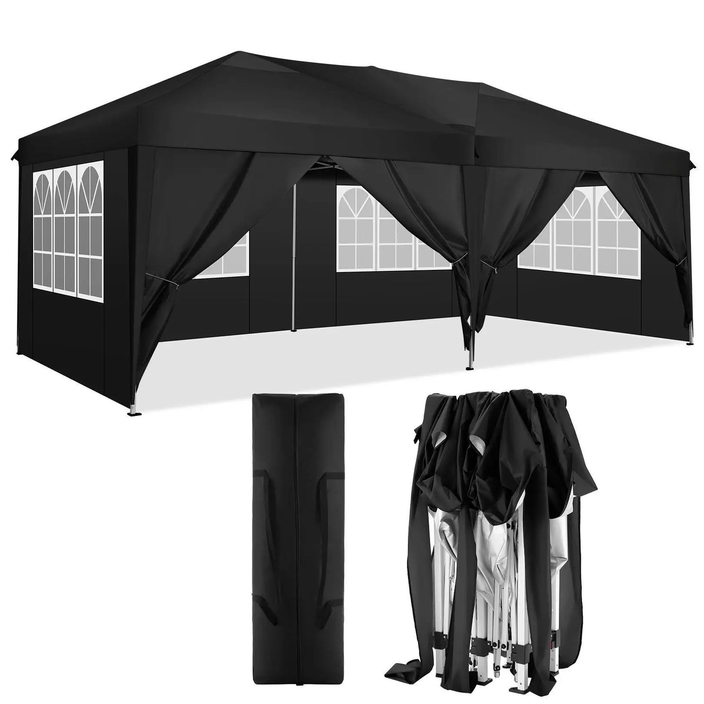 3x6 Meter Vouwtent – Partytent – Marktkraam – Overkapping – Tuintent – Roestbestendig Stalen Frame – Waterdichte 210D Oxford Stof - Grijs - QUORE
