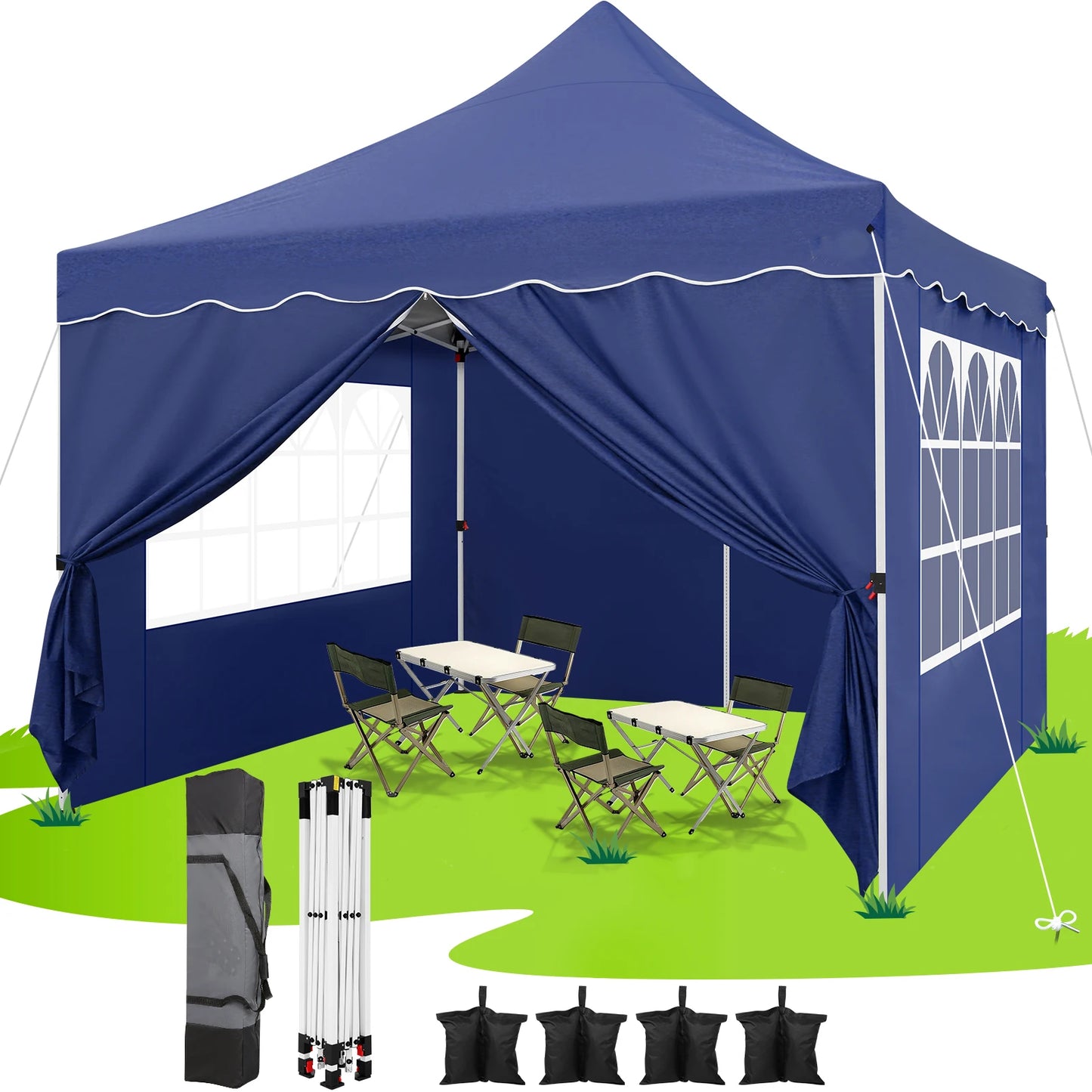 Partytent – Pop-Up Luifel – Tent – Zonnescherm – Schaduwdoek – UV-Bescherming – Waterbestendig – Verstelbaar Frame - 3 x3 Meter - Marineblauw