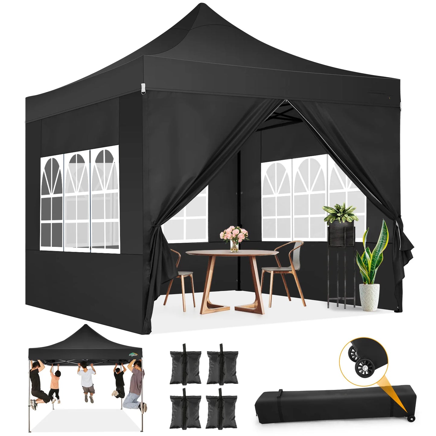 Pop-Up Partytent – Partytent 3x3m – Tent Waterdicht – Vouwtent – UV Bescherming – Slijtvast 420D Polyester – Windbestendig - Zwart
