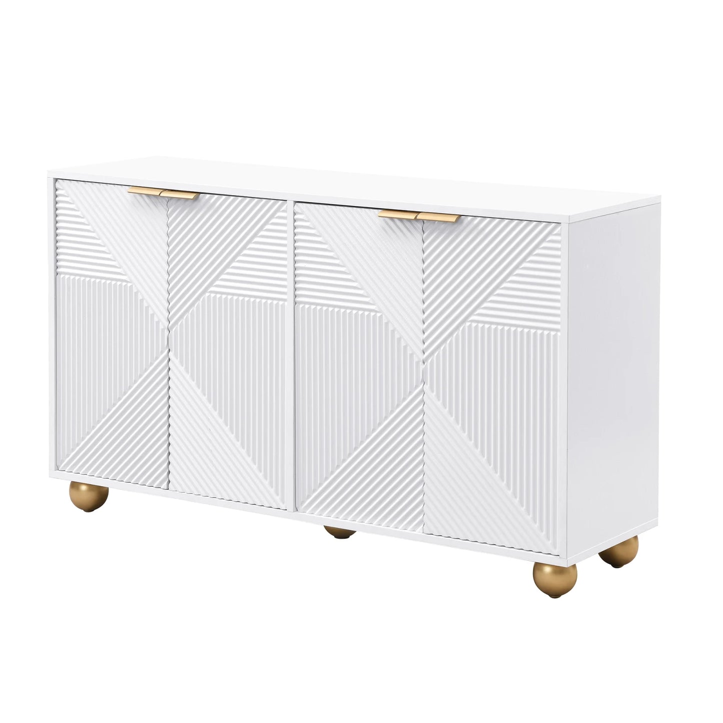 Opbergkastje – Opbergmeubel – Dressoir – Woonkamerkast – Halmeubel – Wit Met Gouden Handgrepen – 120x35x71,5 cm – Verstelbare Planken