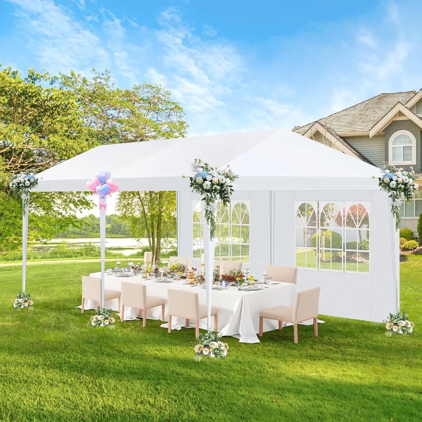 Paviljoen - Tuinpaviljoen - Partytent - Tuintent - Pop-up Kliksysteem - Stabiel - Opvouwbaar - Waterdicht - Winterbestendig - 50+UV-Bescherming - voor Tuin - Buiten - Achtertuin - 3 x 3 m - Wit