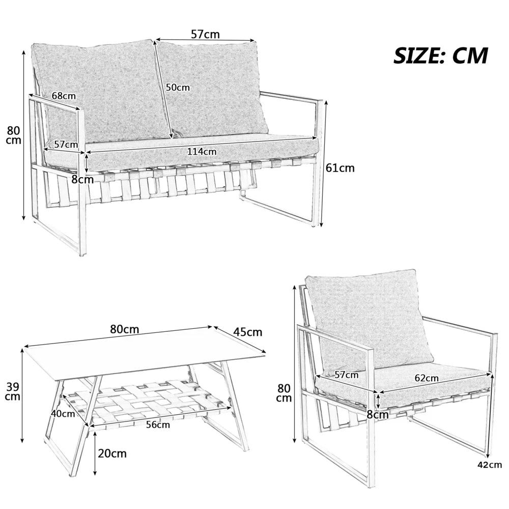 Tuinset Voor 4 Personen – Loungeset – Terrasmeubilair – Buitenmeubilair – Balkonset – Gegalvaniseerd Stalen Frame – Weerbestendige Kussens