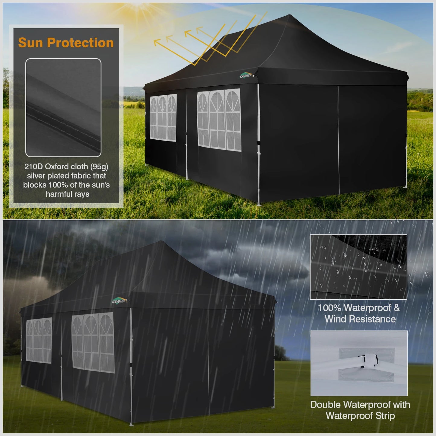 Partytent – Feesttent – Evenemententent – Tuinfeesttent – Grote Afmetingen 3x6 Meter – Waterdicht Oxford 210D - Zwart