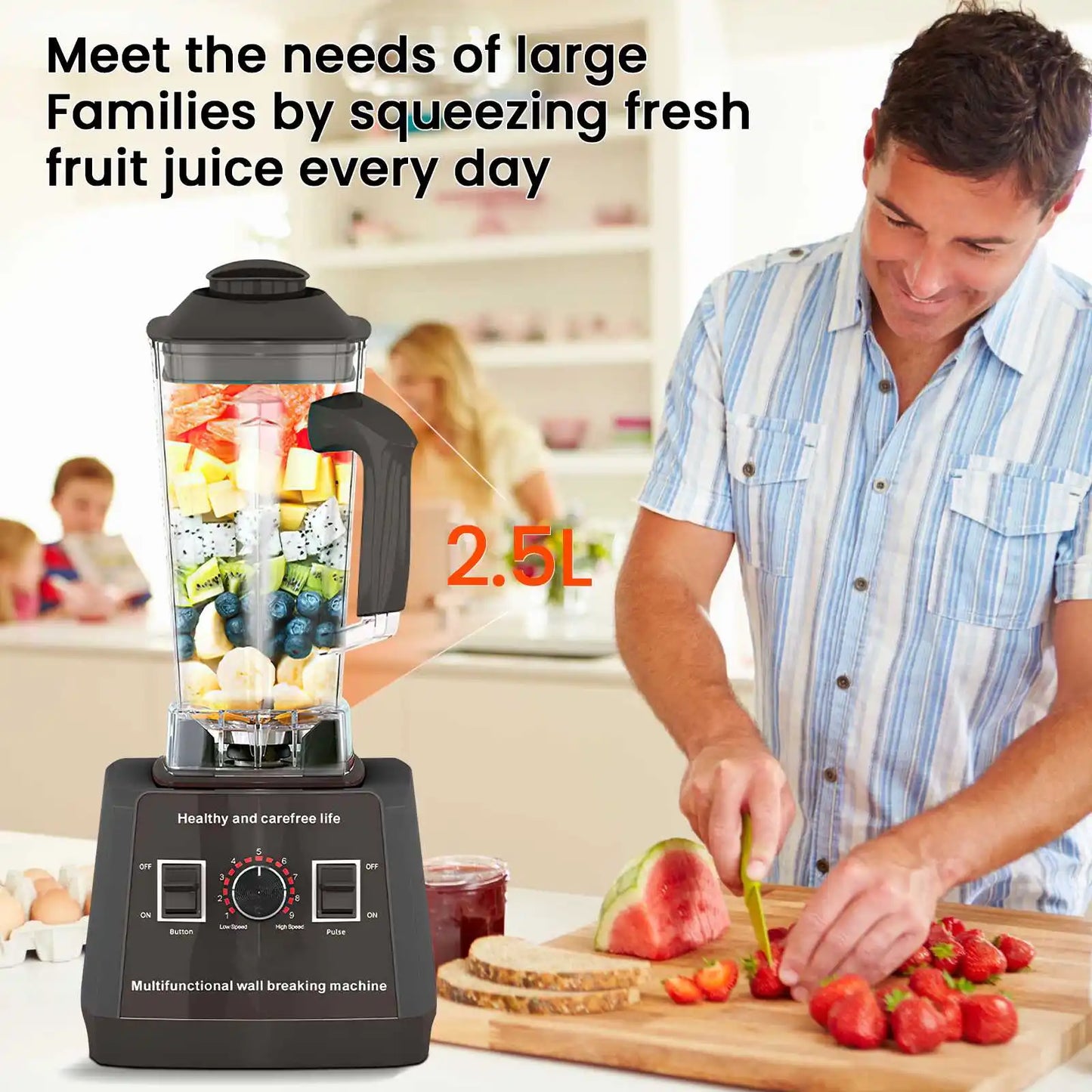 Elektrische Blender - Keukenmachine - Blender - 9 Snelheden - Voor Ijs - Noten - Fruit - 2.5L - 5000W - 50 x 18 cm - Zwart
