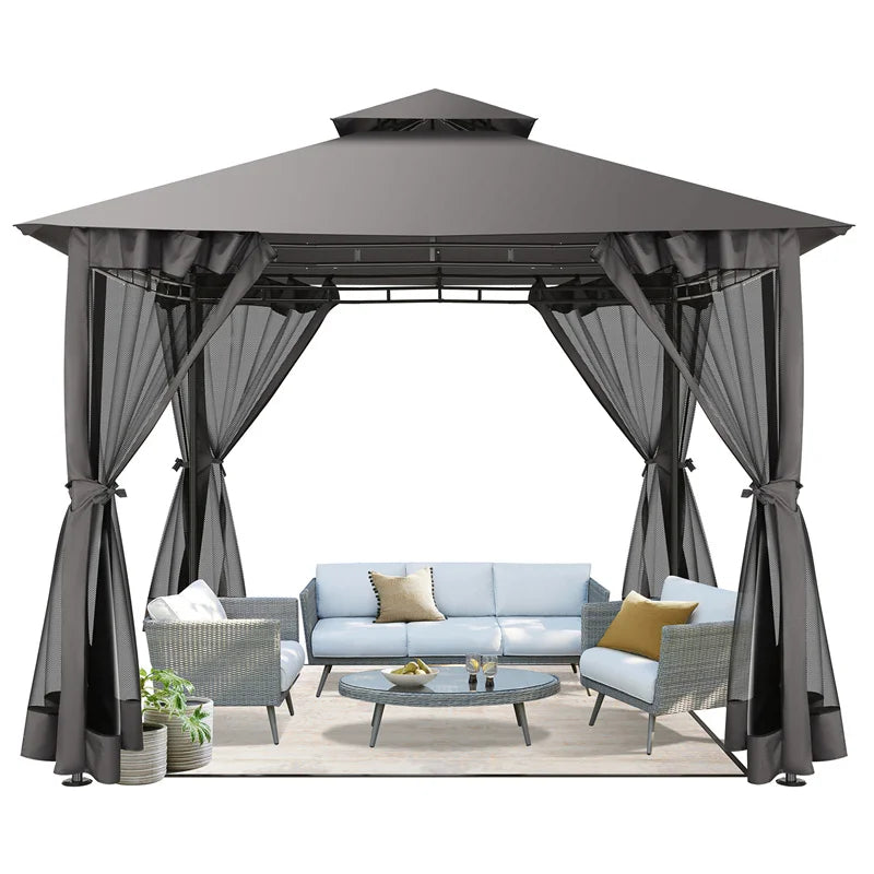 Tuinpaviljoen – Overkapping – Tuinkamer – Buitenverblijf – Zonwering – Stevig Stalen Frame – Waterafstotend Polyester Doek - Khaki