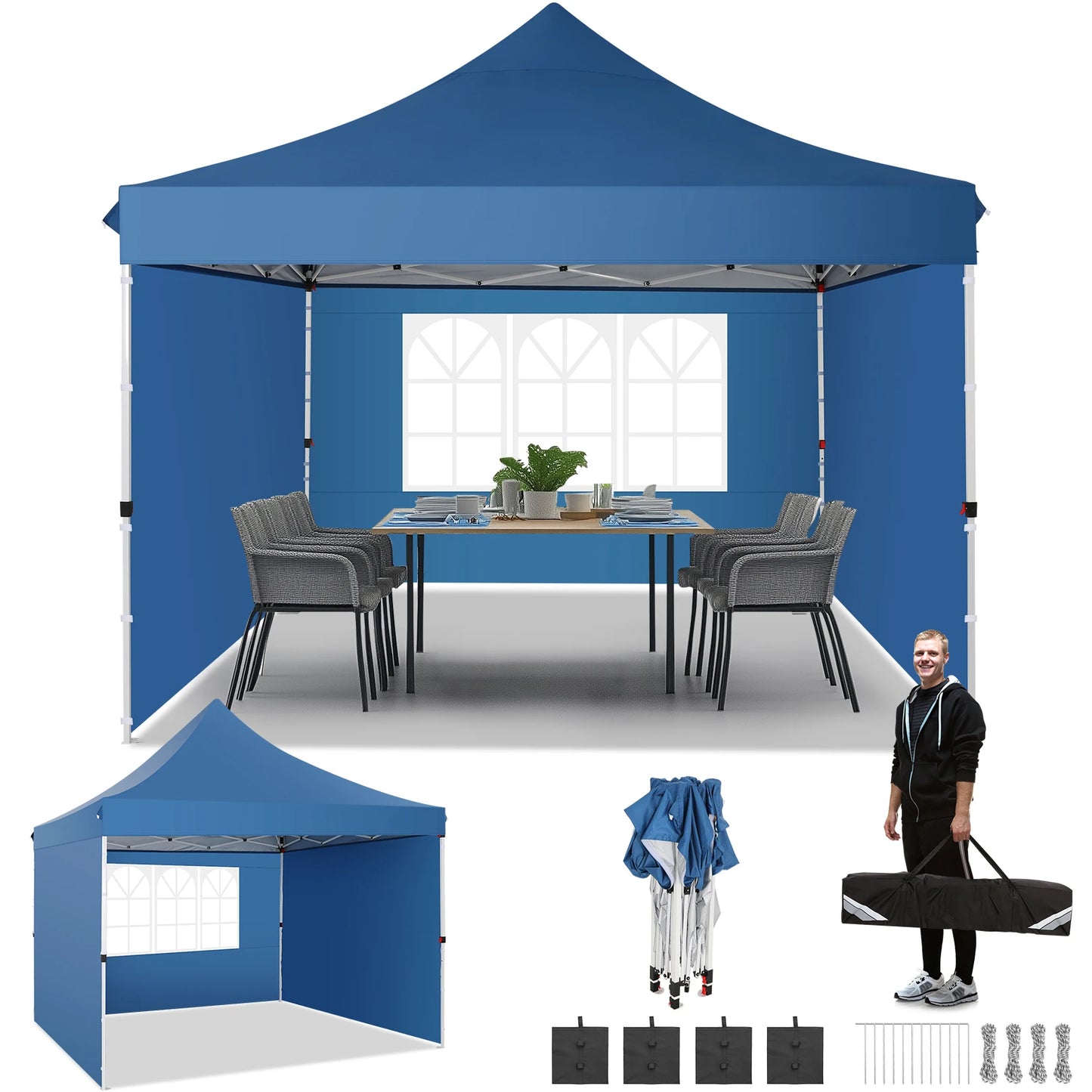 Paviljoen – Tuinent – Pop-Up Tuent – Overkapping – Partytent – 3x3 Meter – Verstelbare Hoogte - Blauw
