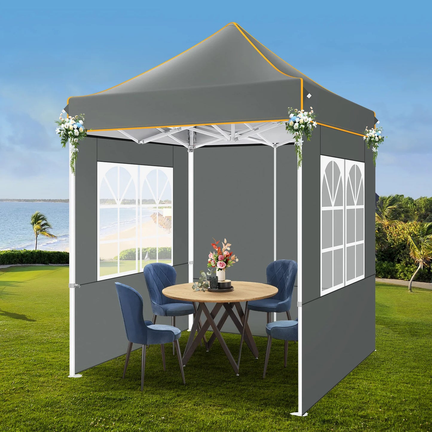 Partytent – Pop-Up Luifel – Zonnescherm – Overkapping – Tuinpaviljoen – Waterdicht Oxford Doek – Verstelbare Hoogte - 2 x 2 Meter - Grijs