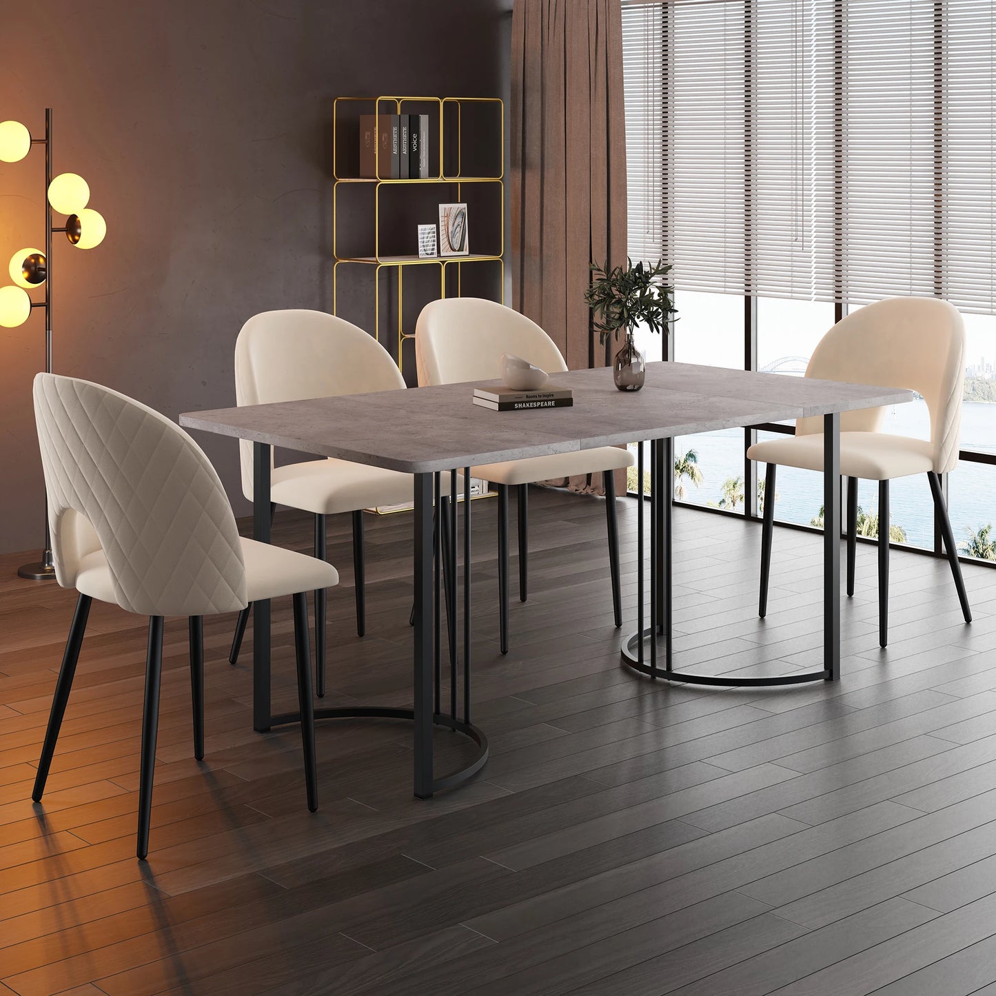 Eettafel – Tafel – Werktafel – Hobbytafel – Rechthoekige Tafel – Marmerpatroon – Verstelbare Poot - Grijs